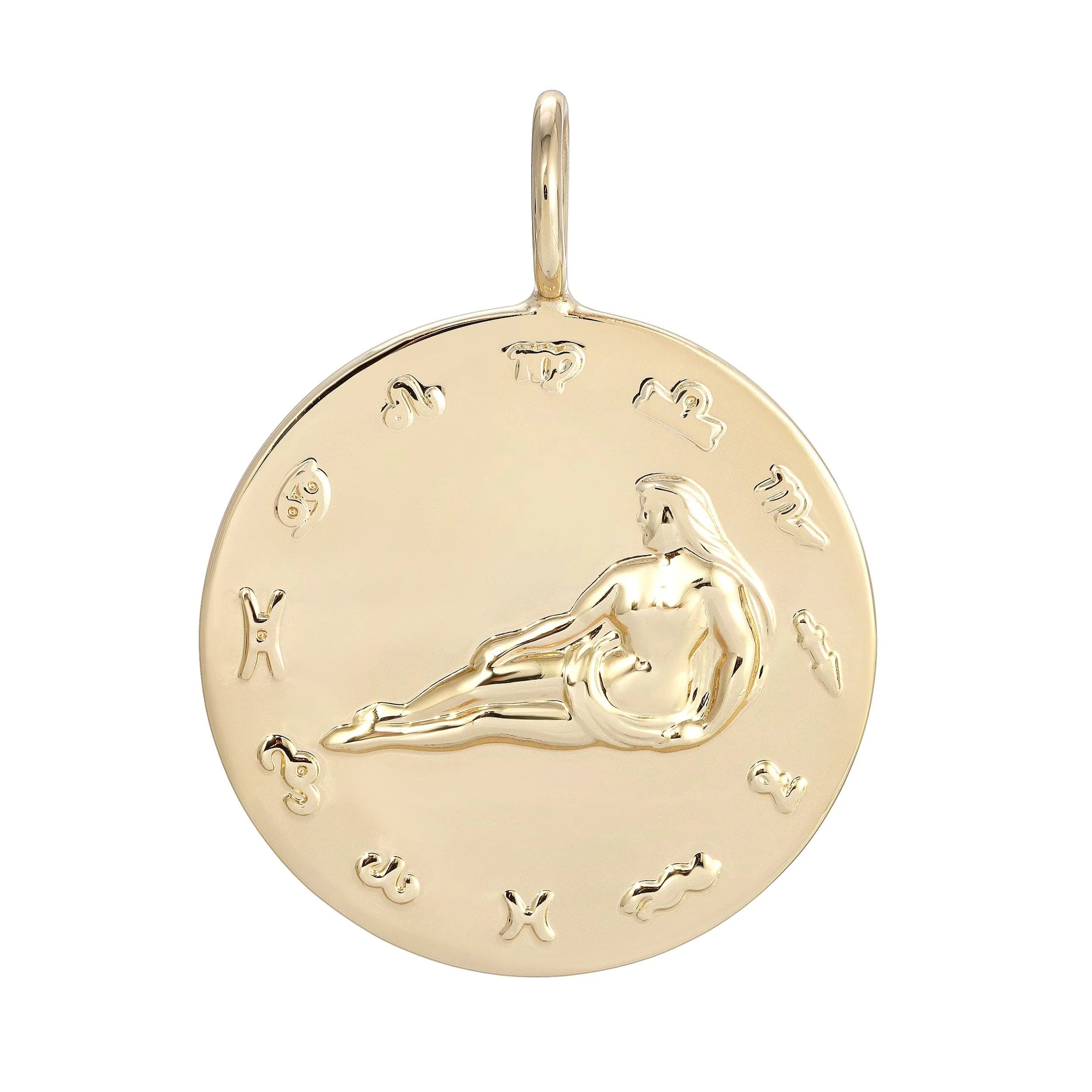 Gold Virgo zodiac pendant on a chain, perfect for astrology lovers