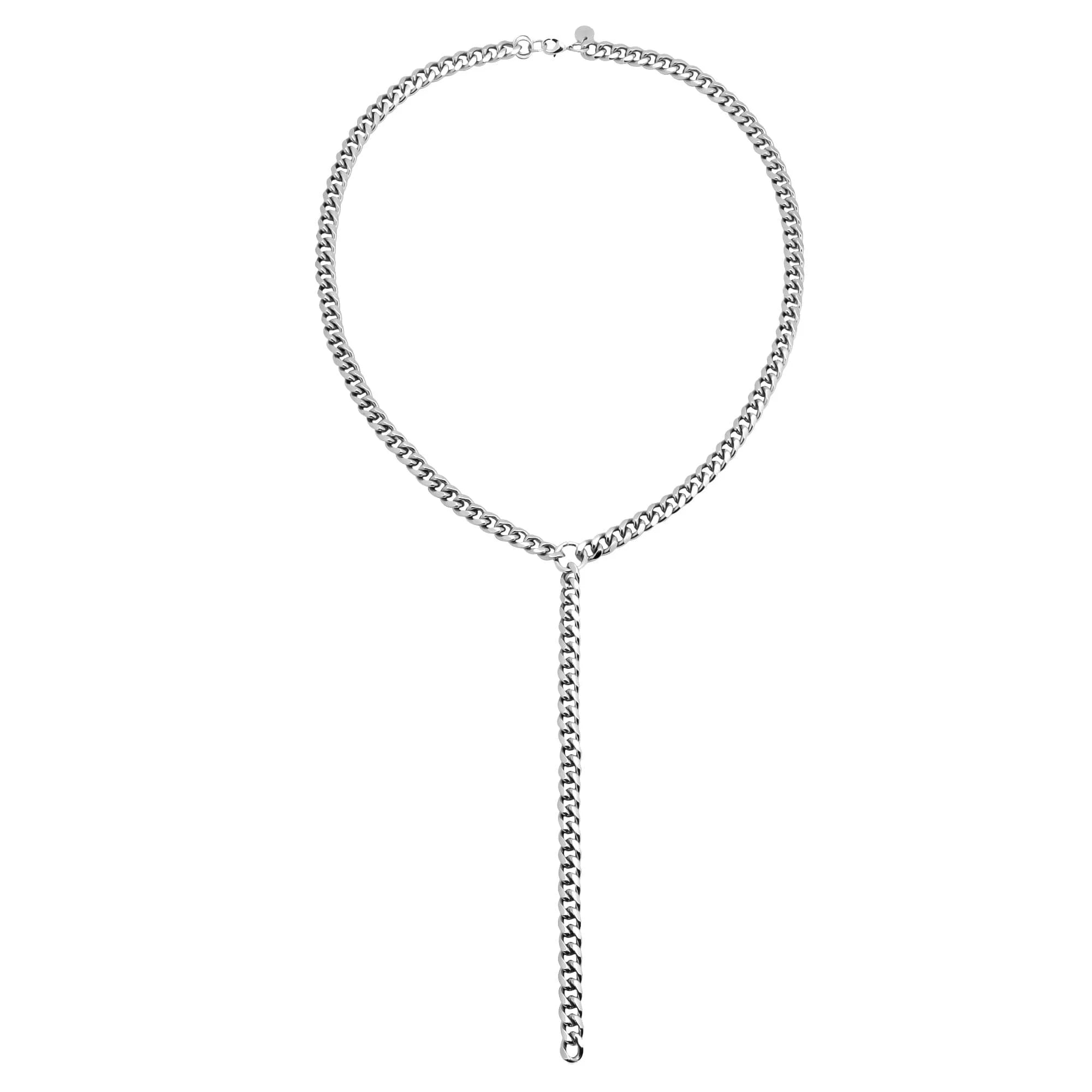 Silver chain Y-necklace from Curb Chain Lariat collection adding cool style
