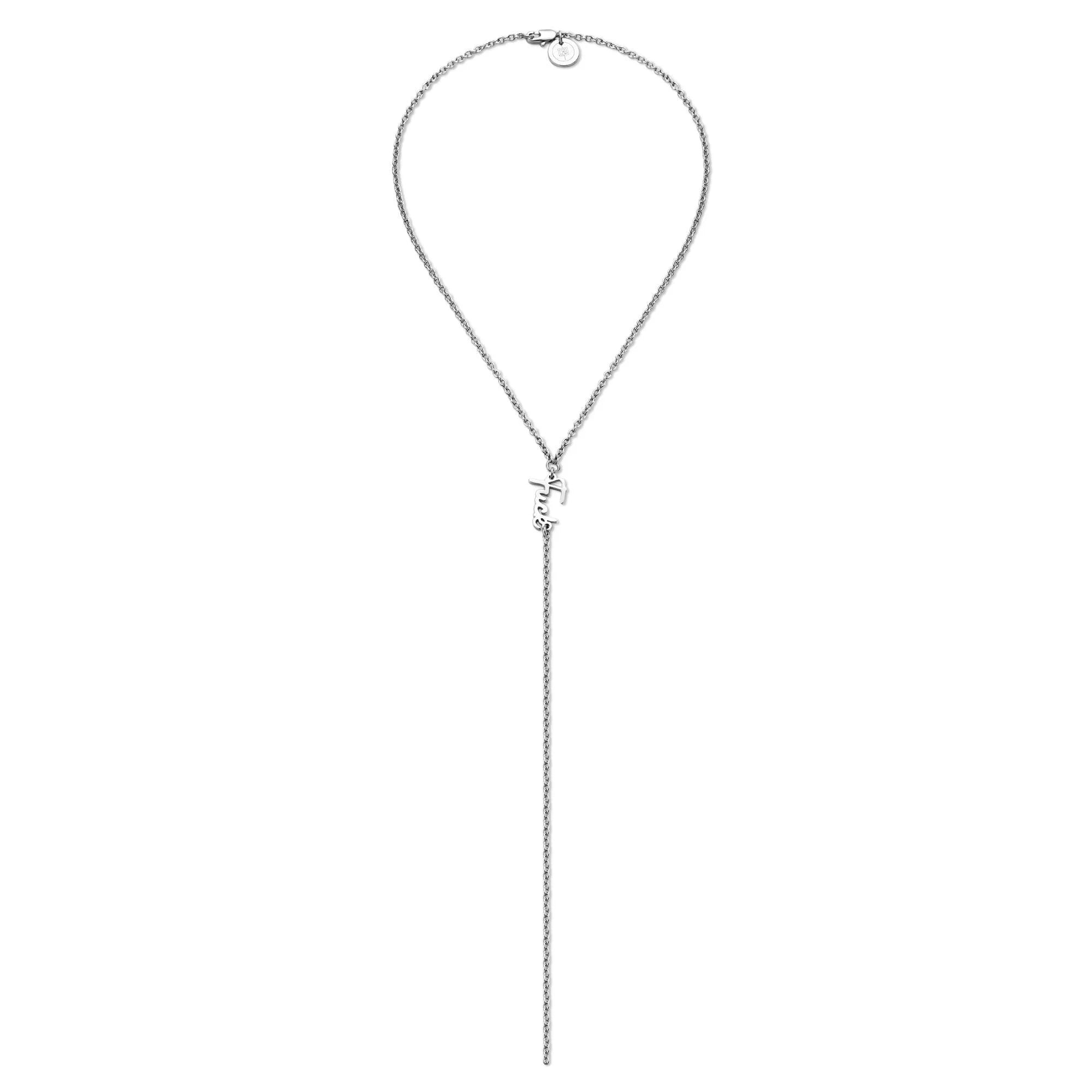 Silver-toned Y-shaped Necklace from Dainty Script Fuck Lariat Collection