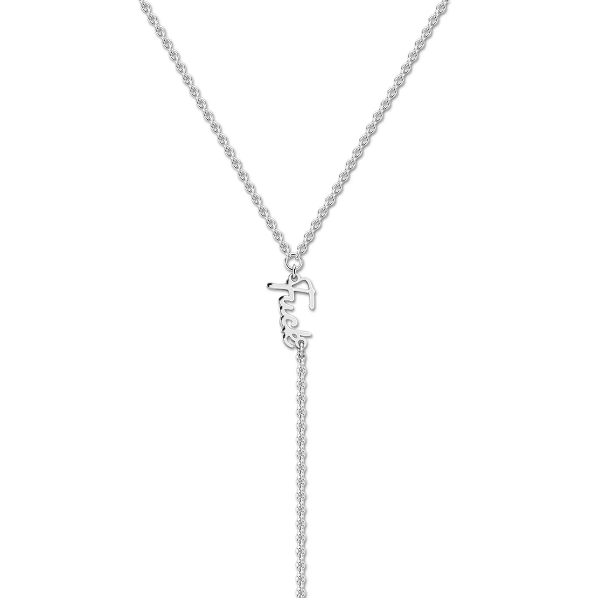 Silver Forever pendant necklace from Dainty Script Fuck Lariat Necklace collection