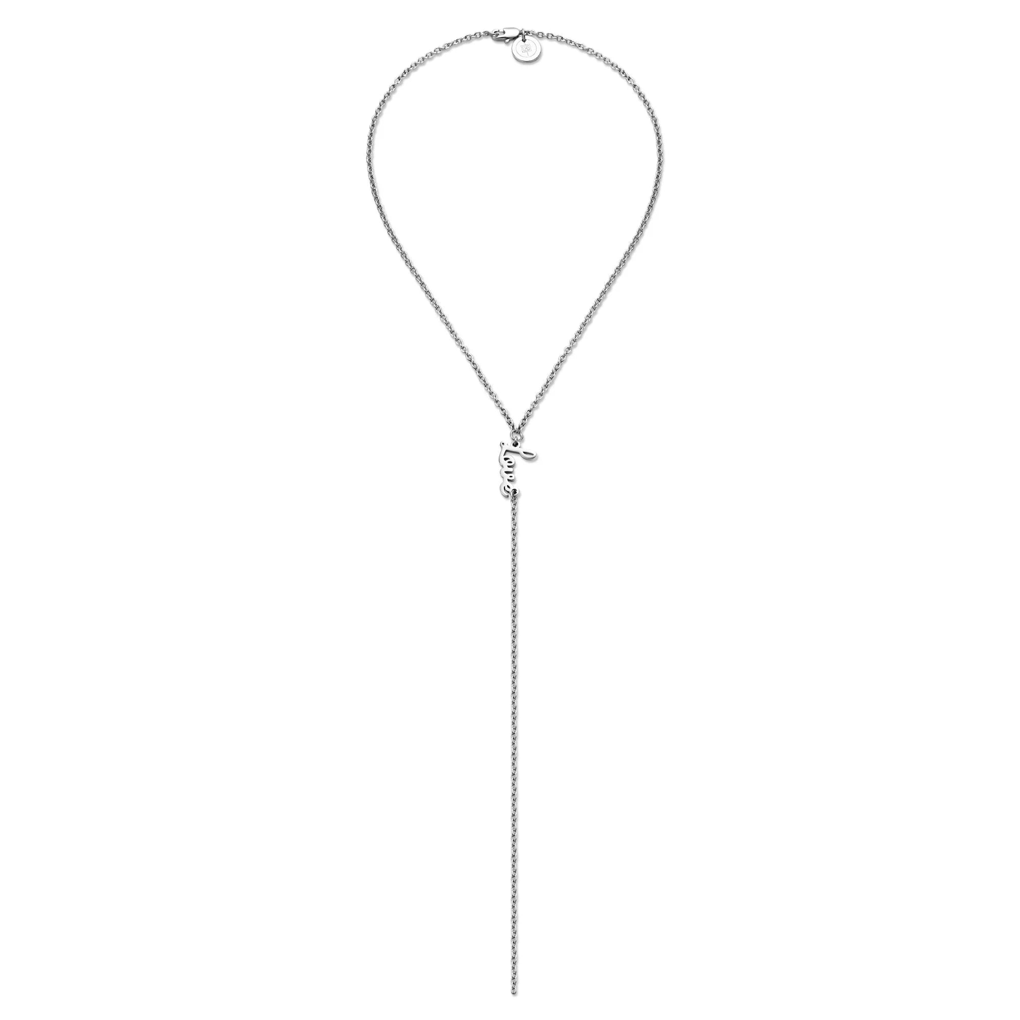 Silver-toned necklace with letter charm from Dainty Script Love Lariat Necklace collection