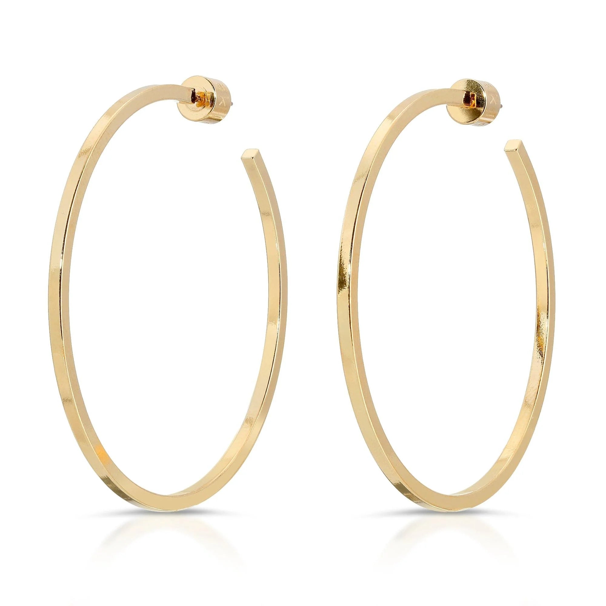 Gold hoop earrings in the 2 inch Ava Hoops jewelry product shot