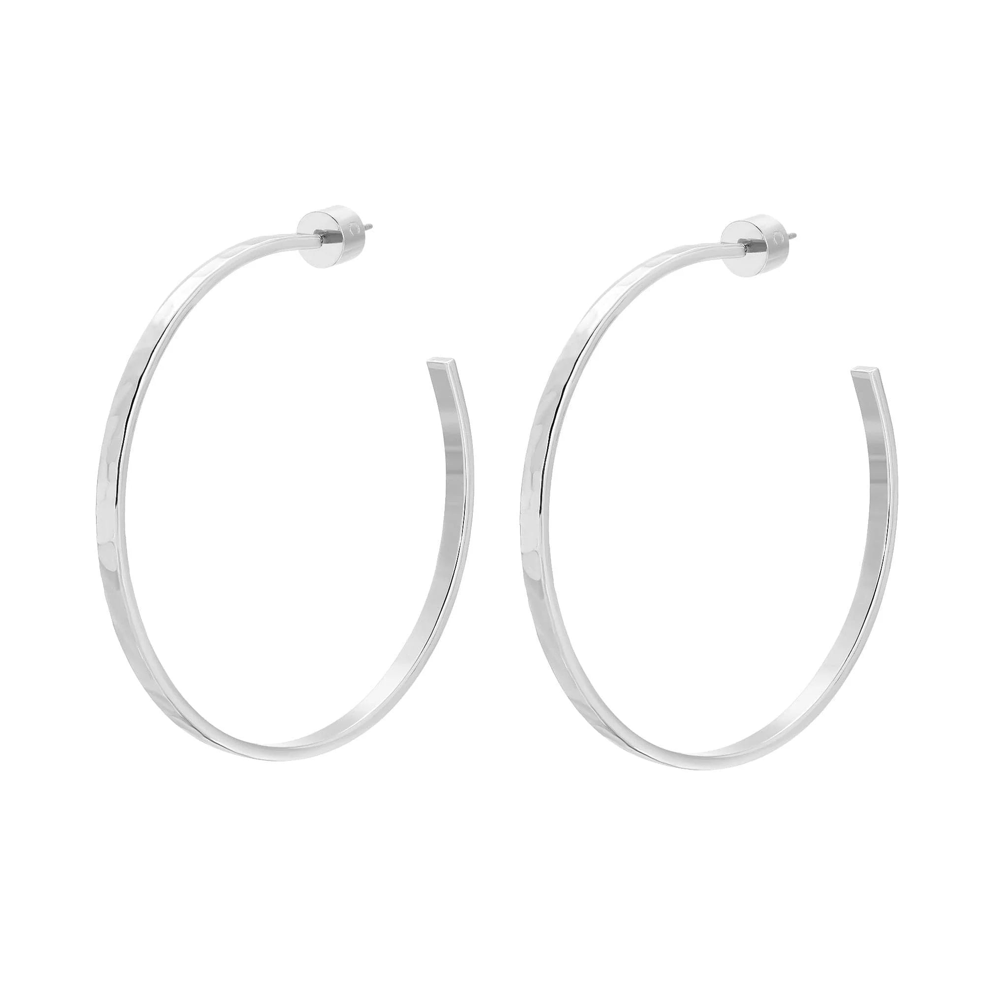 Silver 2-inch hammered hoop earrings perfect for adding style to your look