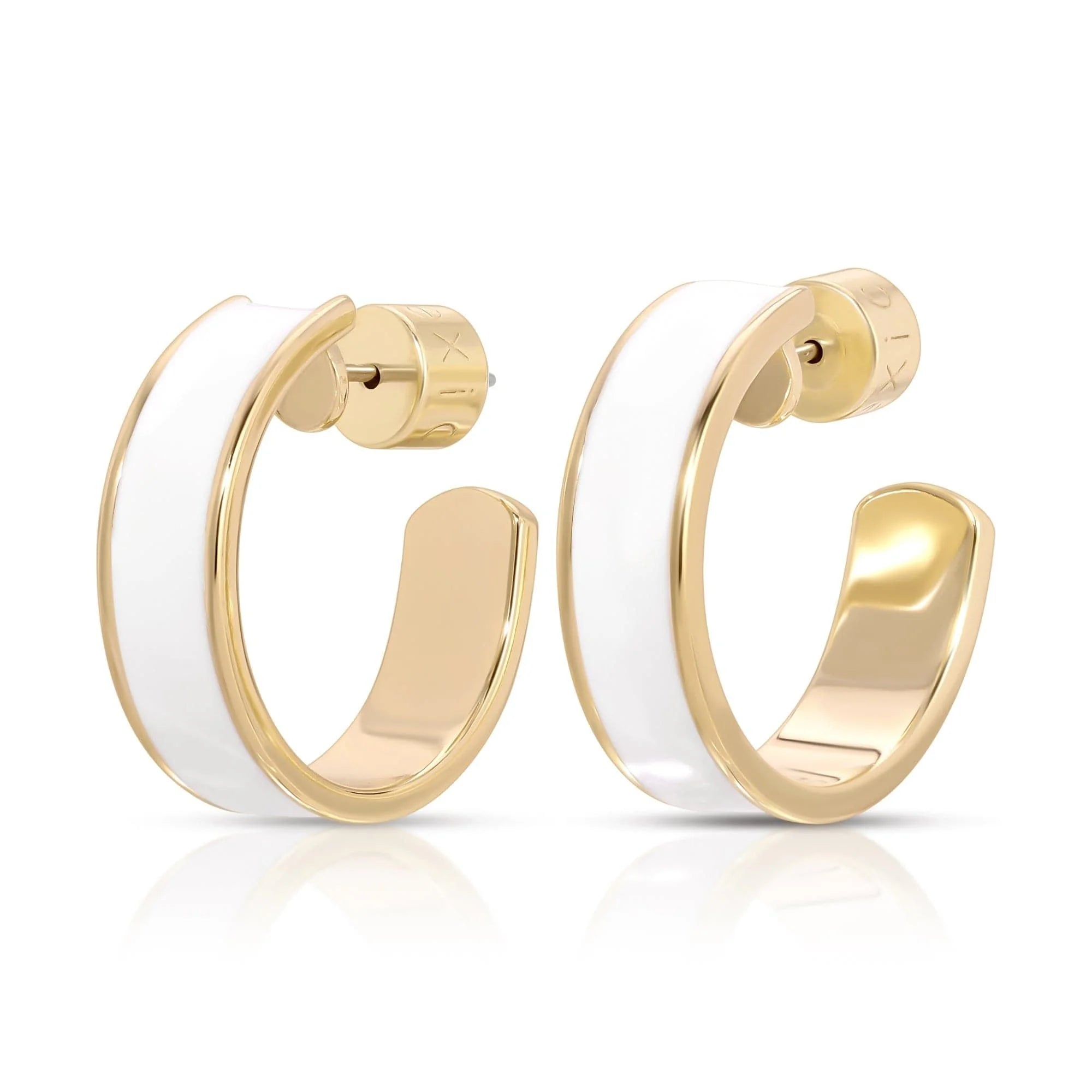 Gold and white hoop earrings from 3/4 inch Enamel Hoops collection