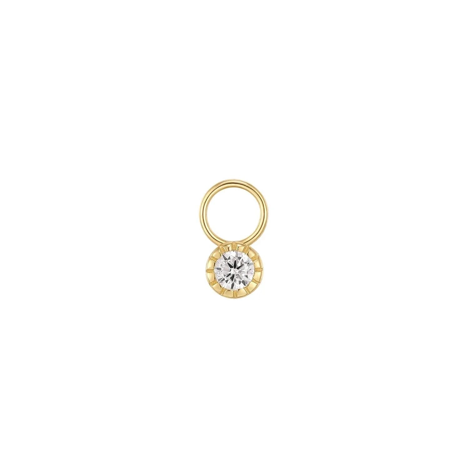 Gold pendant with a clear gemstone from CZ Solitaire Hoop Charm product line