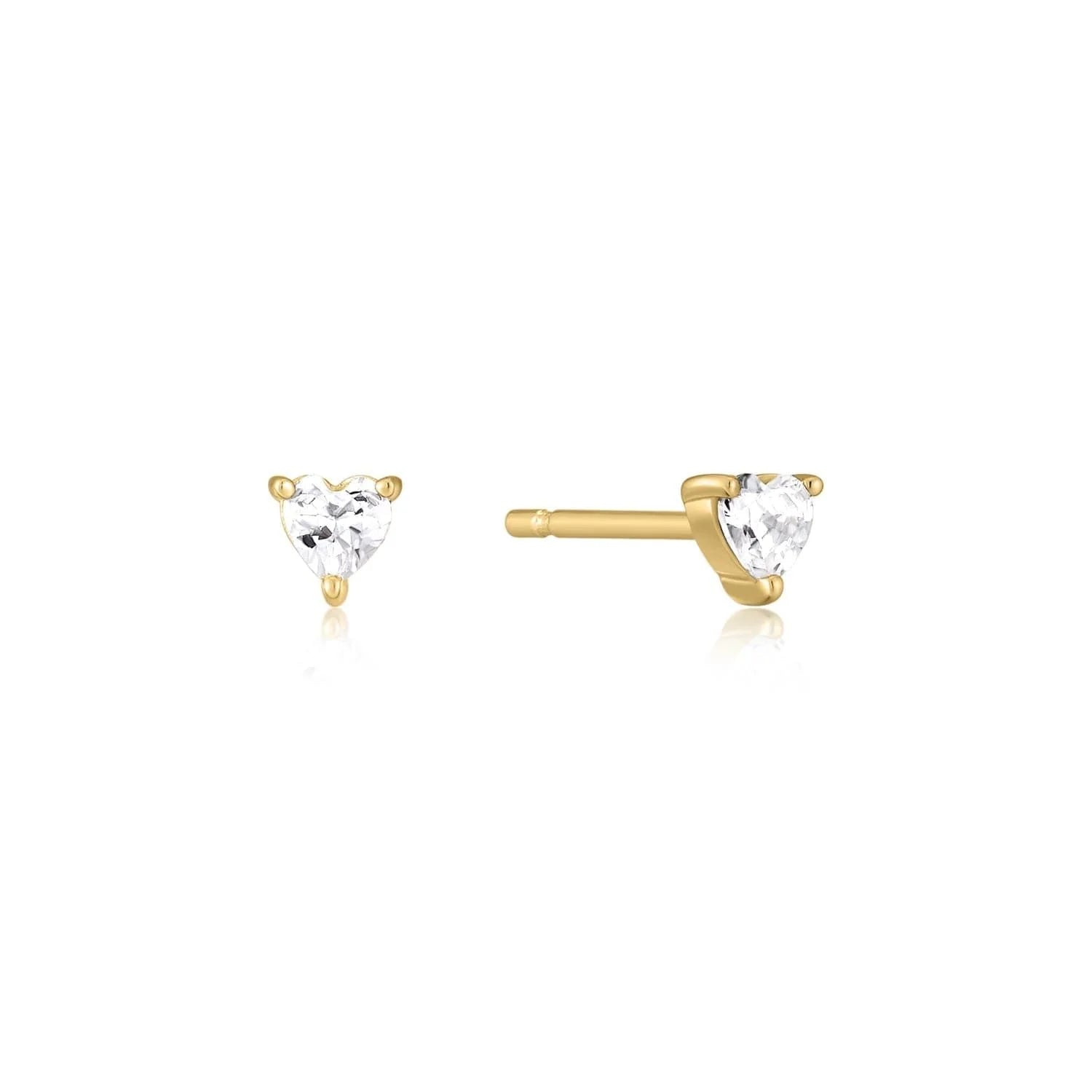 Shiny Heart-shaped Gold Stud Earrings with sparkling CZ stones perfect for gifts