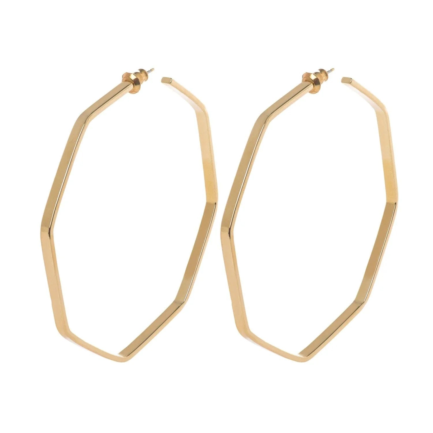 Gold geometric hoop earrings from the Jerry Hoops collection showing trendy style