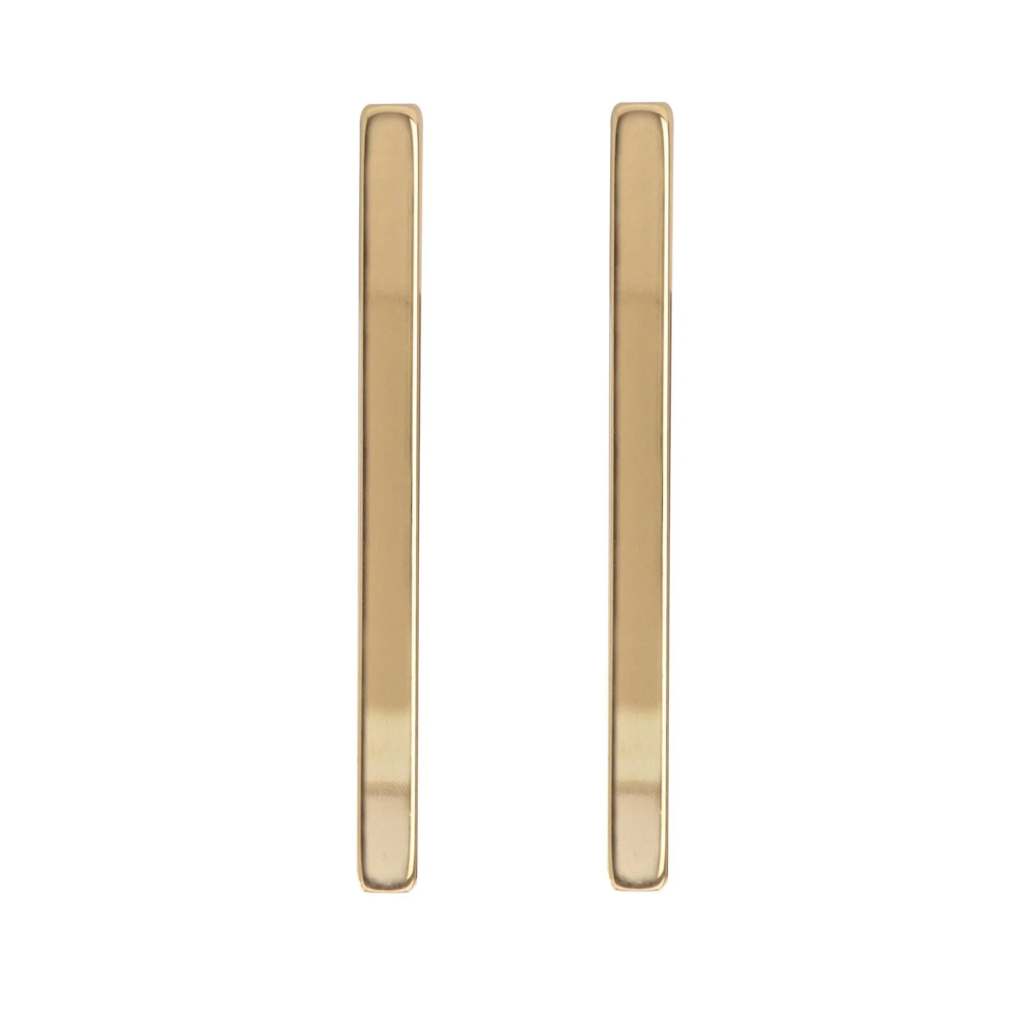 Pair of shiny gold bar earrings from the Large Stick Earrings collection