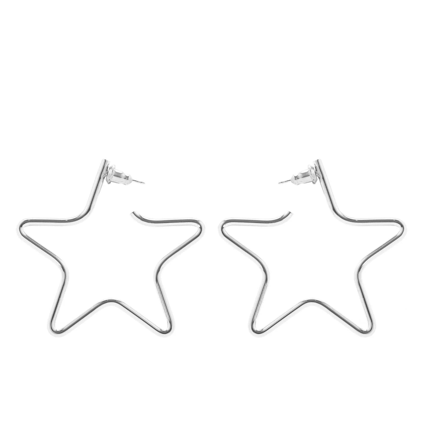 Silver star earrings looking cute and shiny in the Medium Full Star Earrings product photo