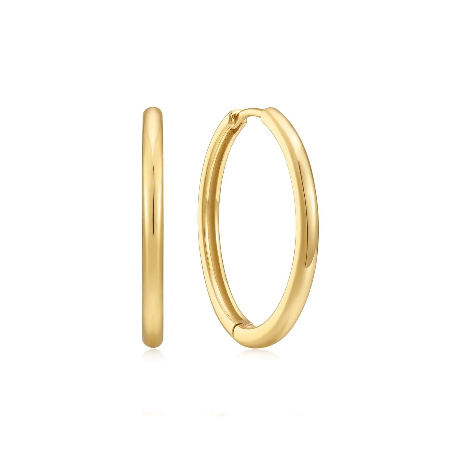 Gold hoop earrings for a stylish look in the Medium Huggie Hoop Earrings product image