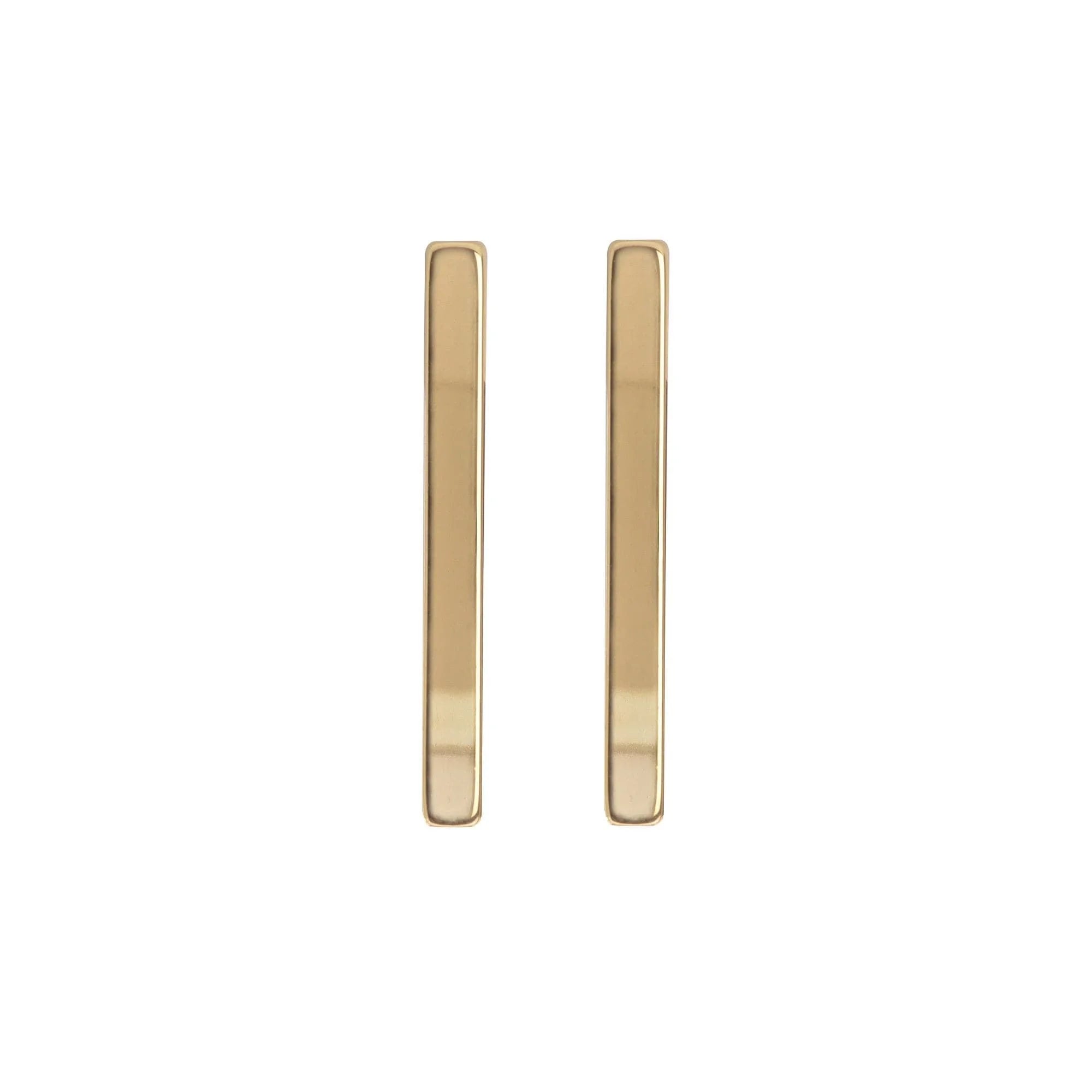 Medium Stick Earrings featuring shiny gold bar earrings, perfect for a stylish look
