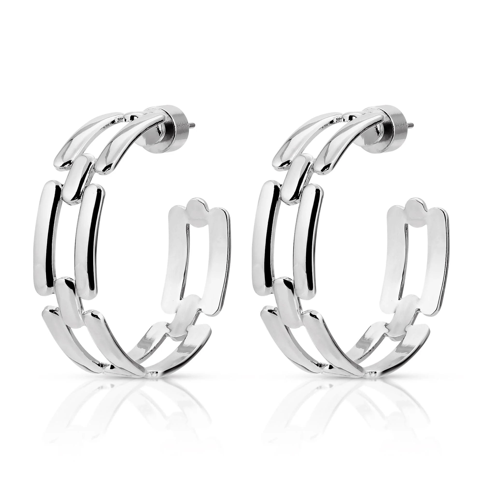 Silver chain-link hoop earrings from Fiona Hoops shining with stylish charm
