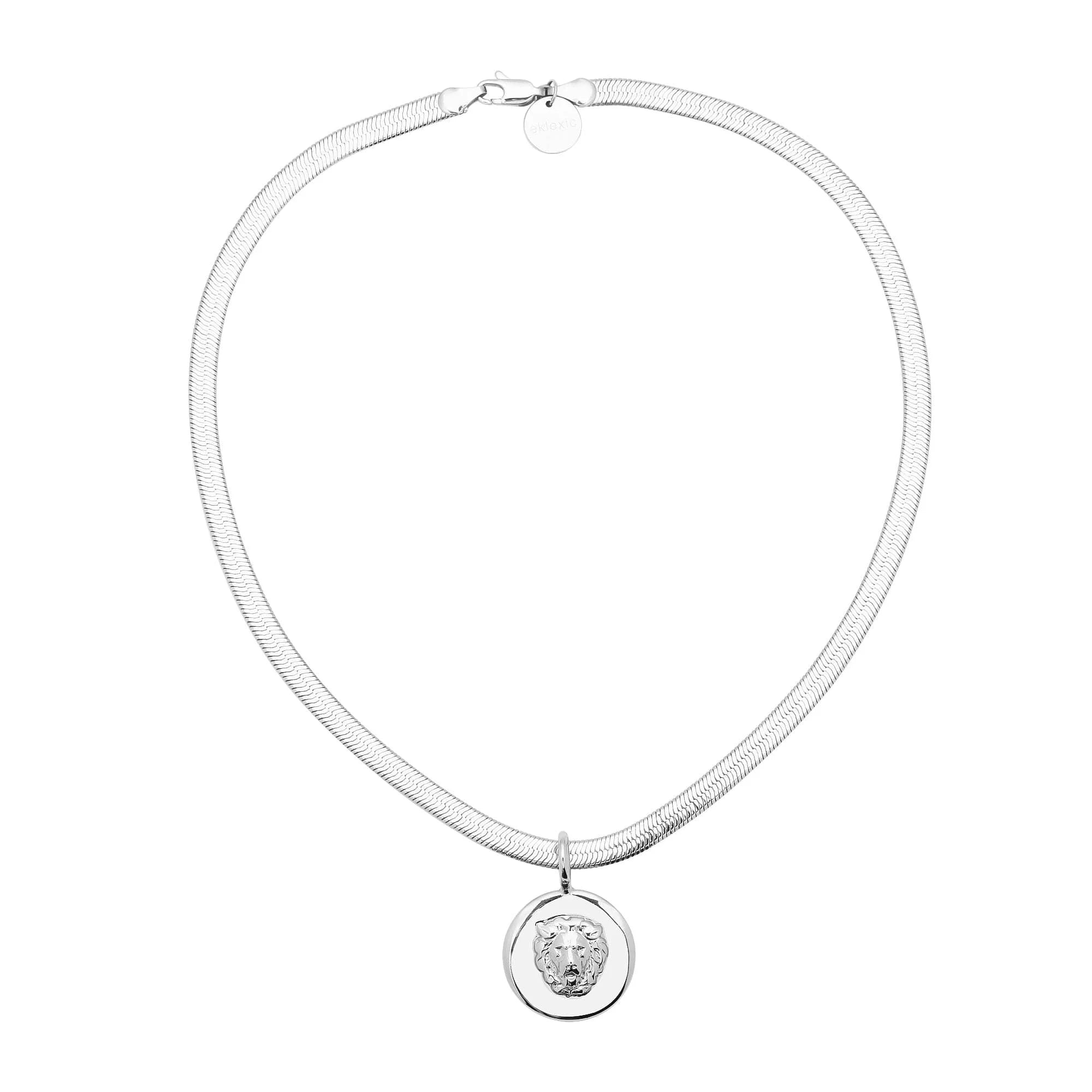 Silver Herringbone Chain Necklace with Lion Pendant from Melissa Pendant Necklace collection