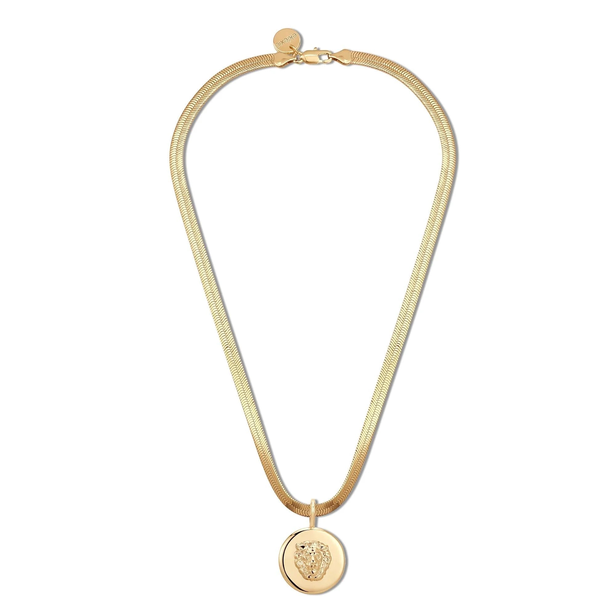 Gold Herringbone Chain Necklace with Medallion from the Melissa Pendant Necklace collection