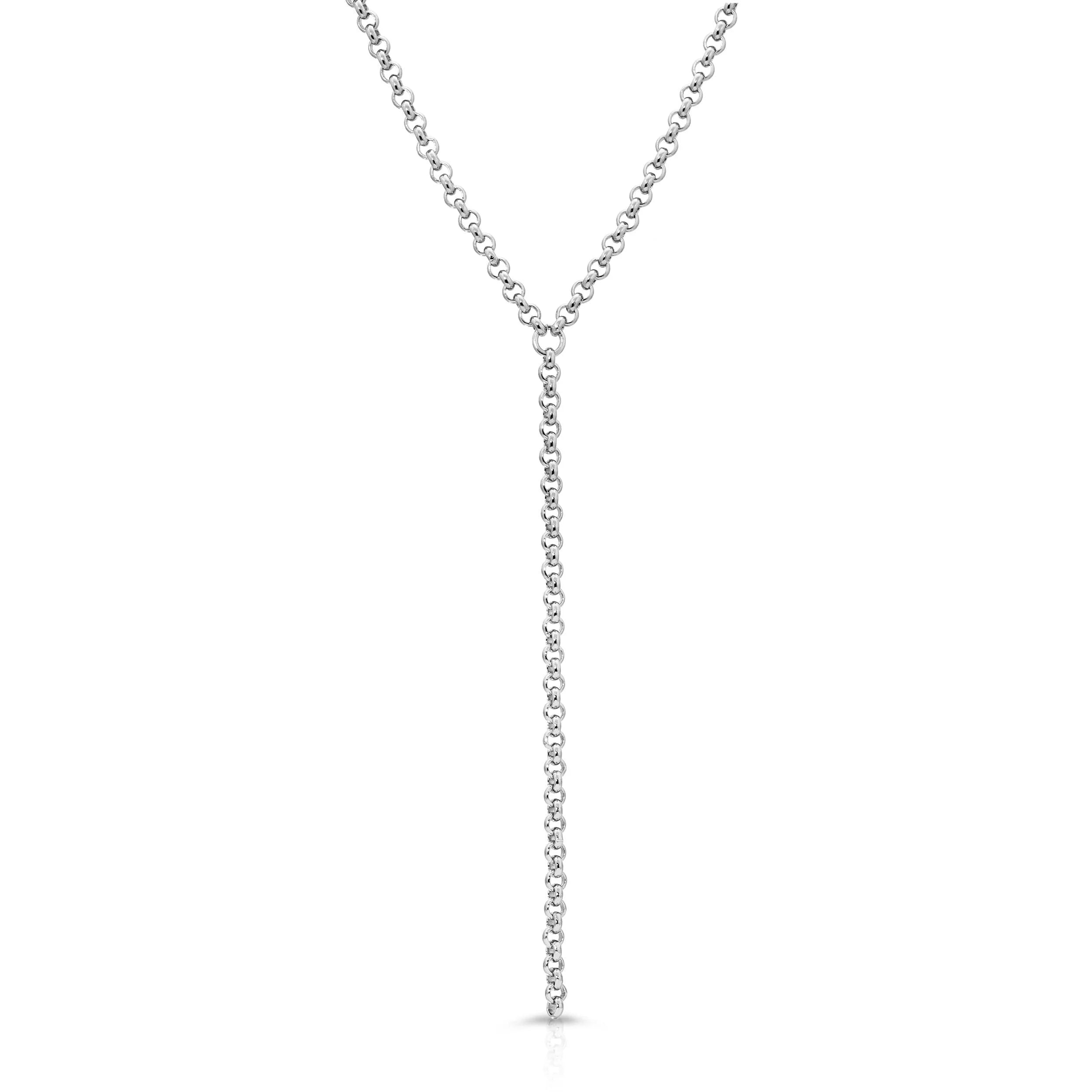 Silver Y-shaped chain necklace from Micro Royal Rolo Chain Lariat collection