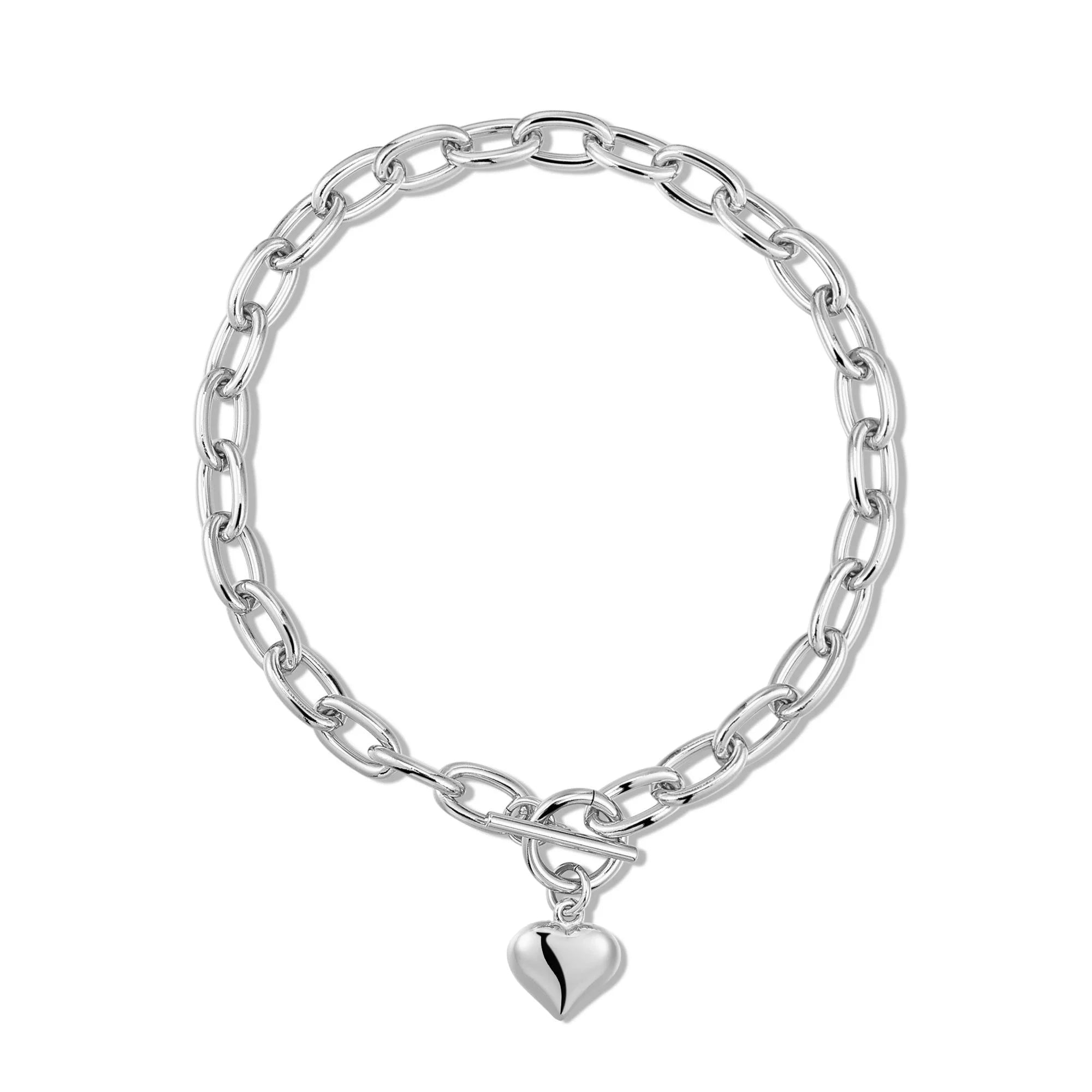 Silver chain-link bracelet with heart charm from Alana Puffy Heart Charm Necklace collection