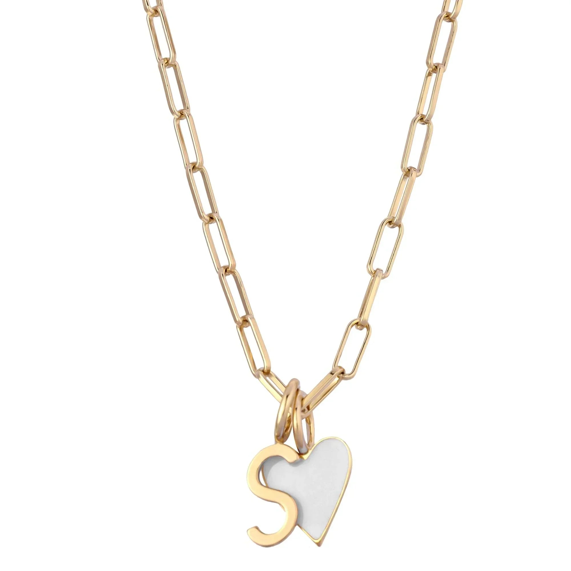 Gold chain necklace with S letter and heart pendant from Cara White Enamel Charm Necklace