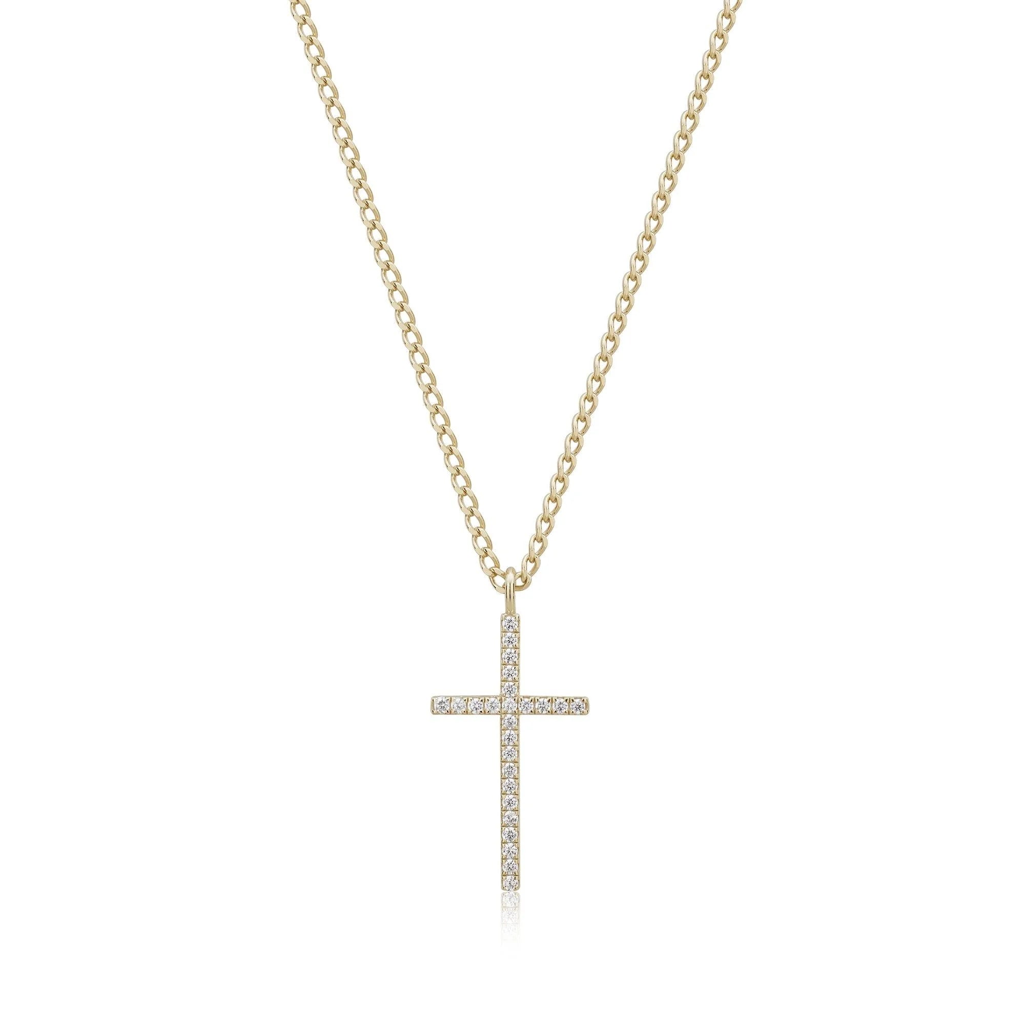 Gold chain necklace with diamond-encrusted cross pendant from CZ Cross Pendant Necklace