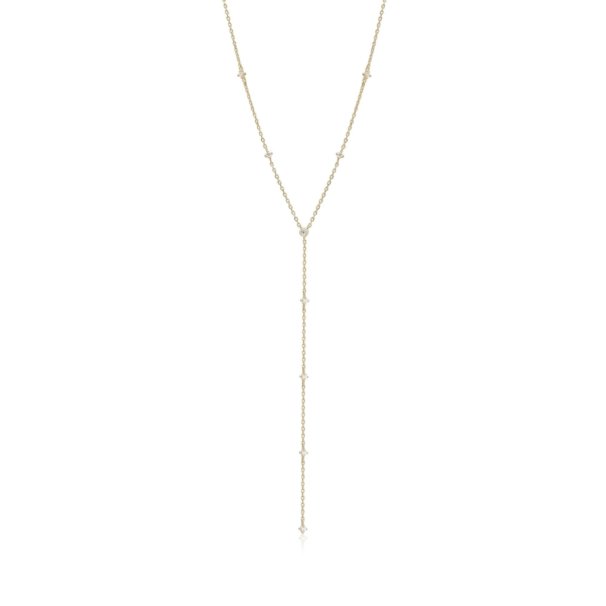 Delicate Y-shaped gold chain necklace with small diamond accents for CZ Studded Lariat