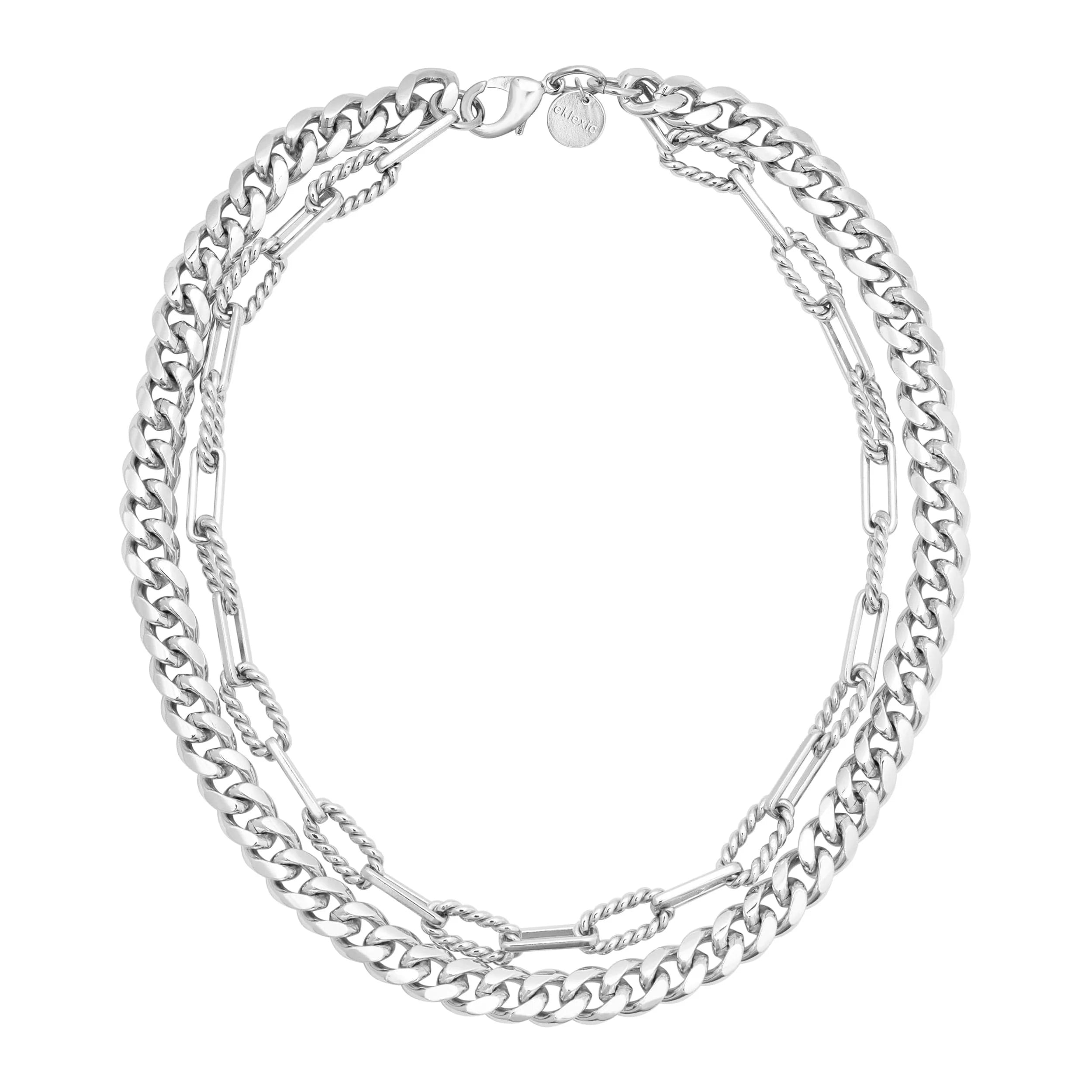 Silver-toned layered chain necklace featured in the Double Layer Talia Necklace product shot