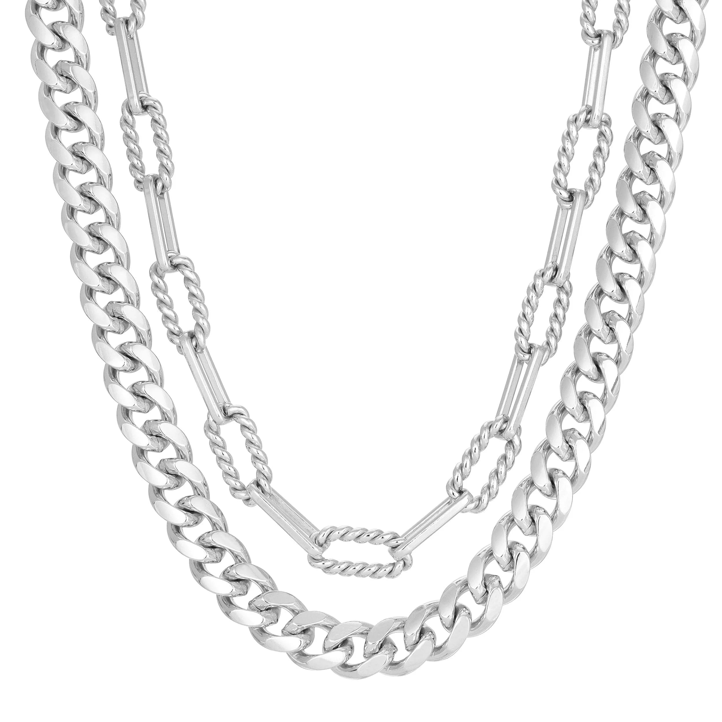 Silver layered chain necklaces from the Double Layer Talia Necklace collection