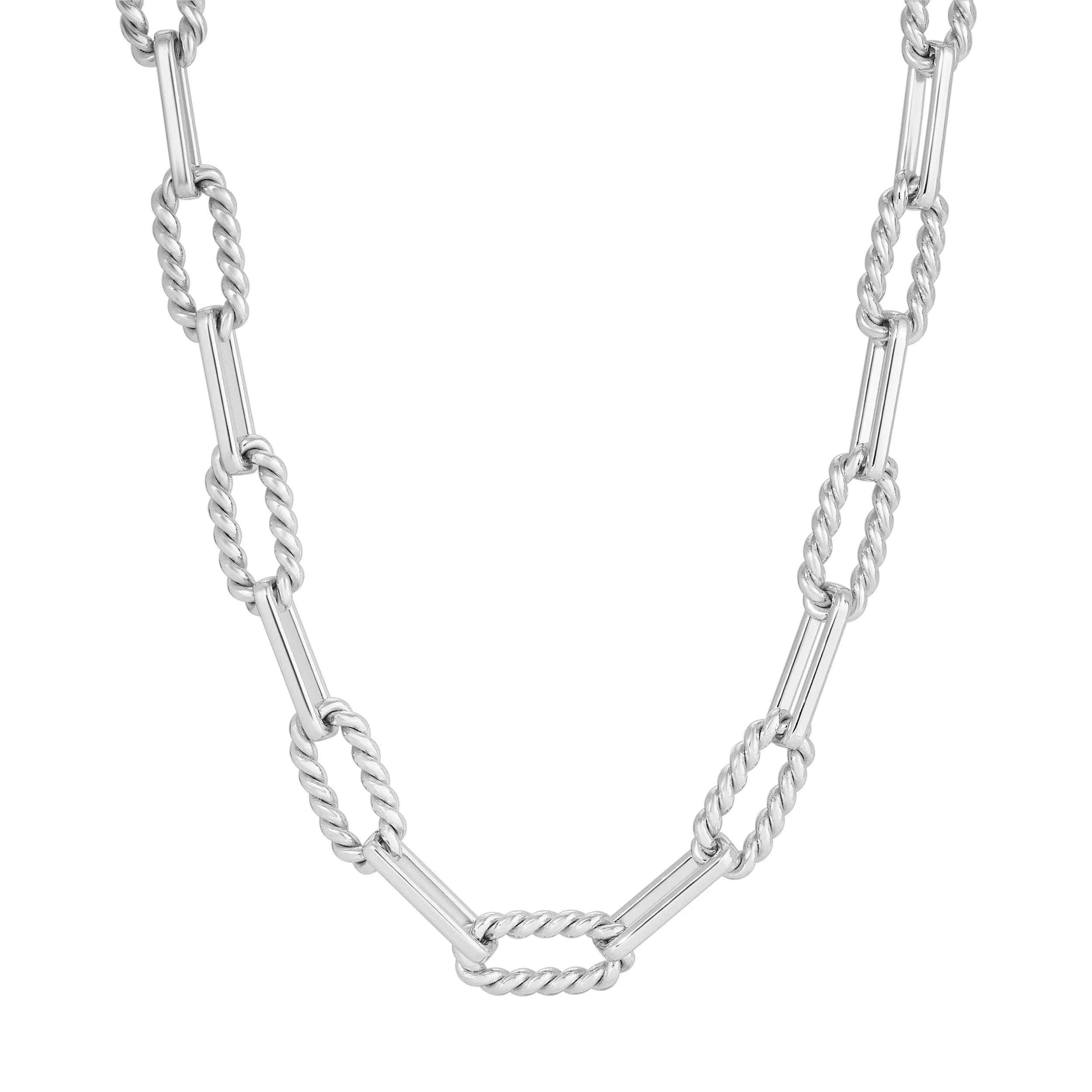 Silver Enzo Necklace with twisted chain links perfect for stylish look