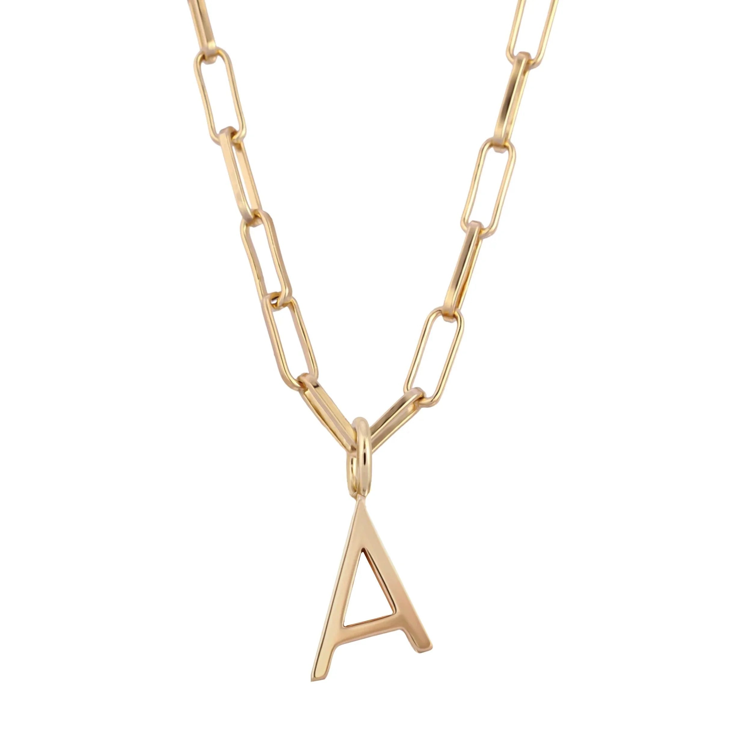 Gold-tone paperclip chain necklace with initial A pendant for the Essential Letter Charm Necklace