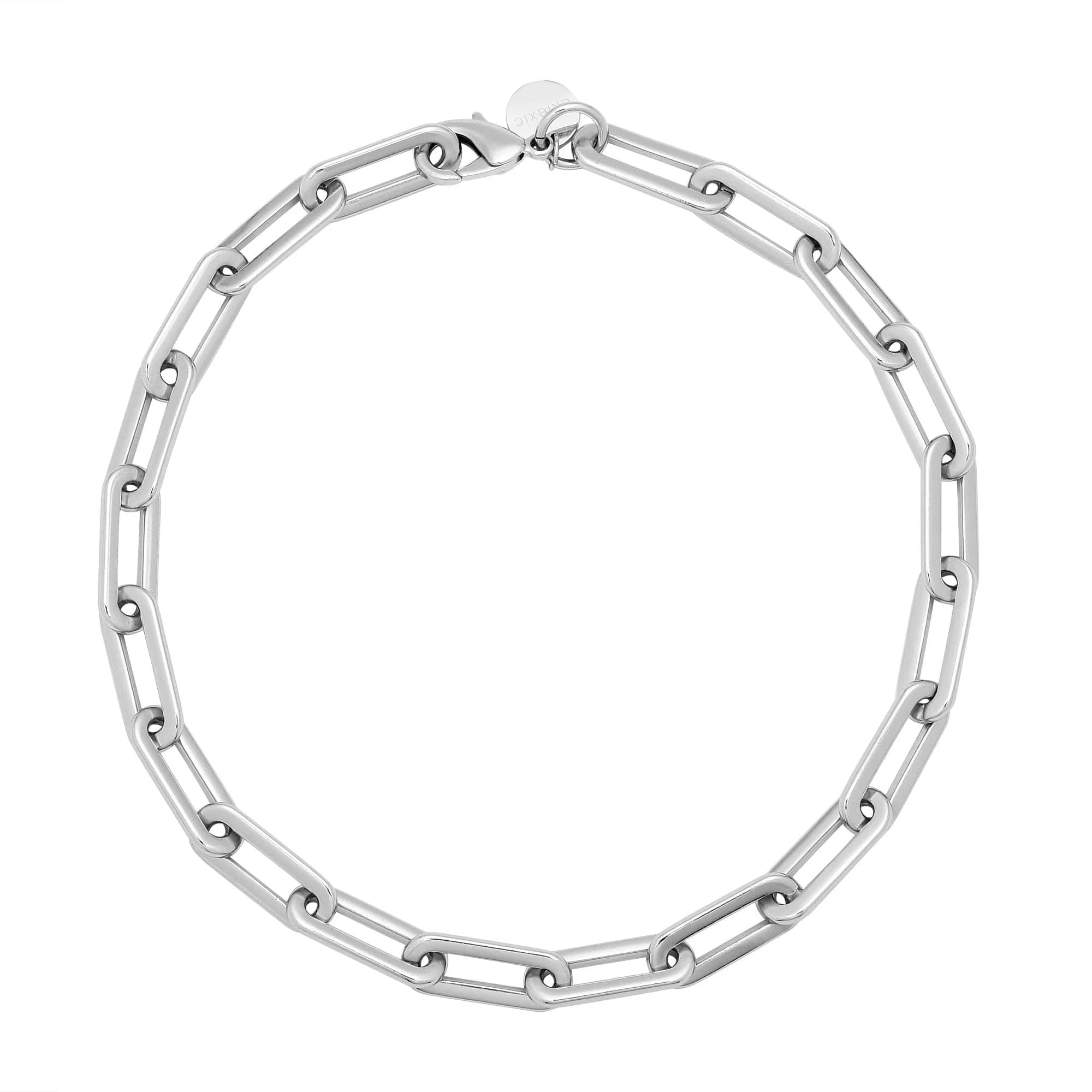 Silver chain-link bracelet from the Gisele Necklace collection on display