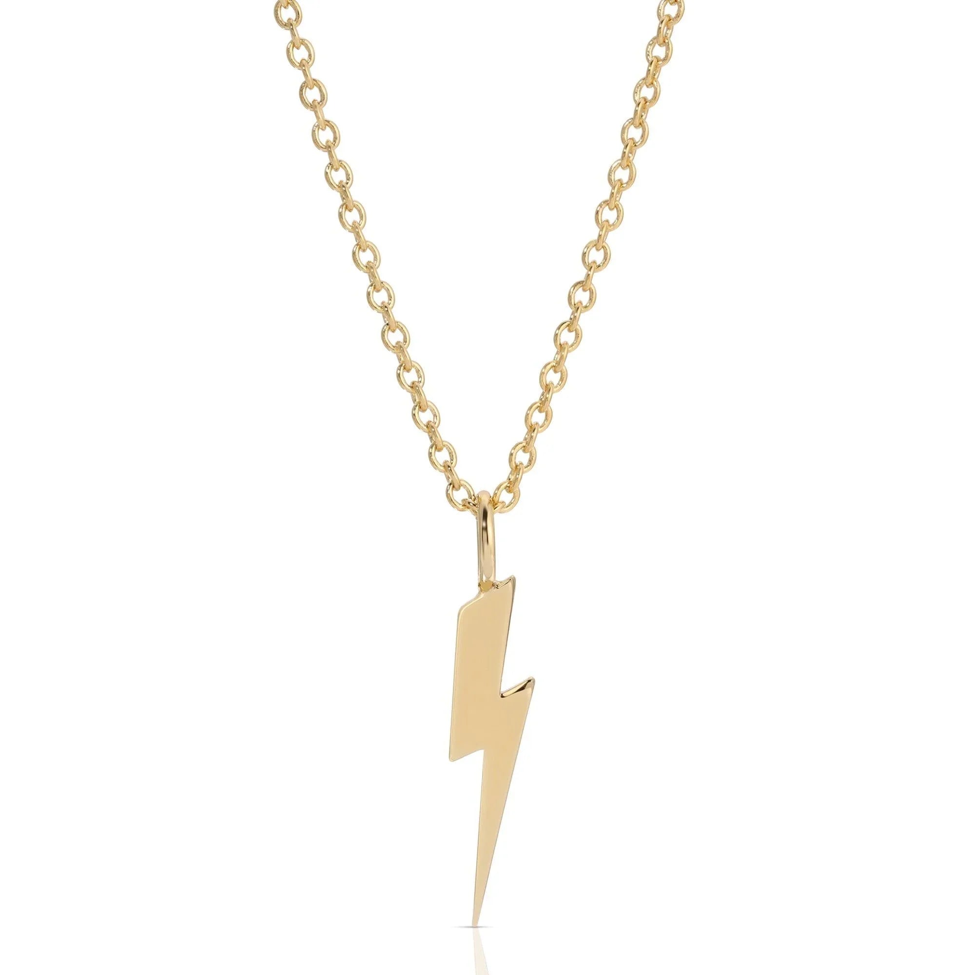 Gold chain necklace with lightning bolt pendant from the Katie Necklace collection