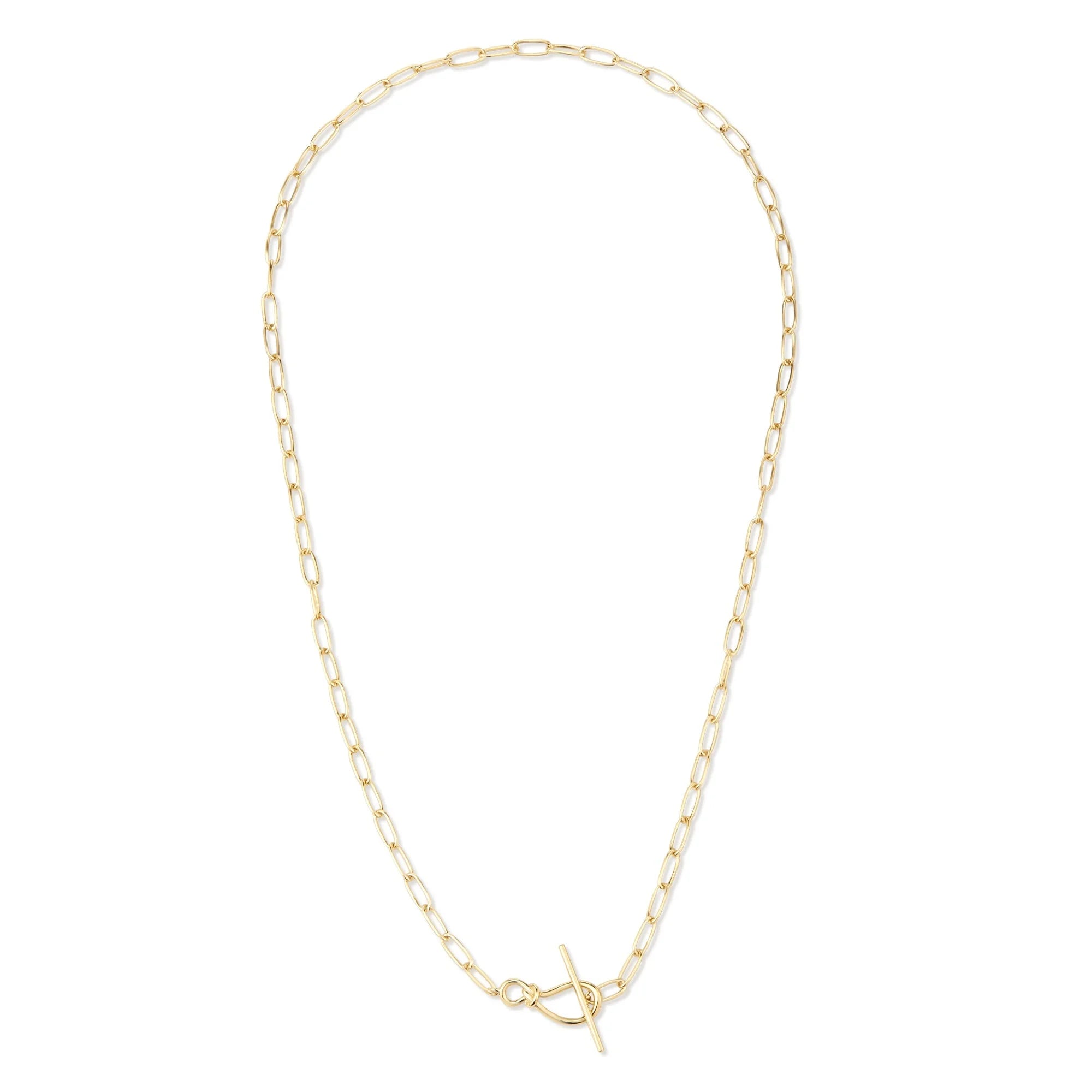 Gold chain necklace with toggle clasp from Knot Toggle & Paperclip Chain Necklace
