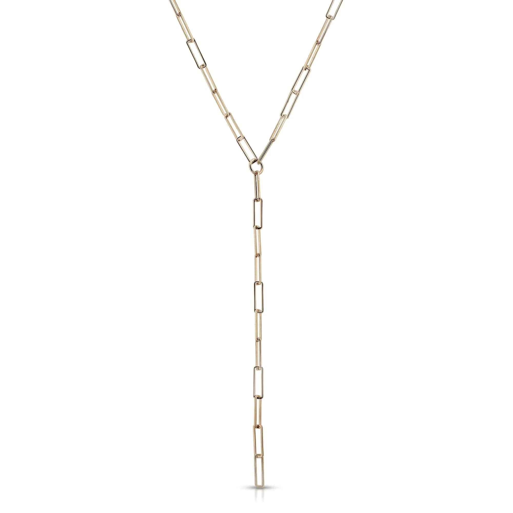 Gold-toned rectangular link Y-necklace from the Large Rectangle Link Lariat collection