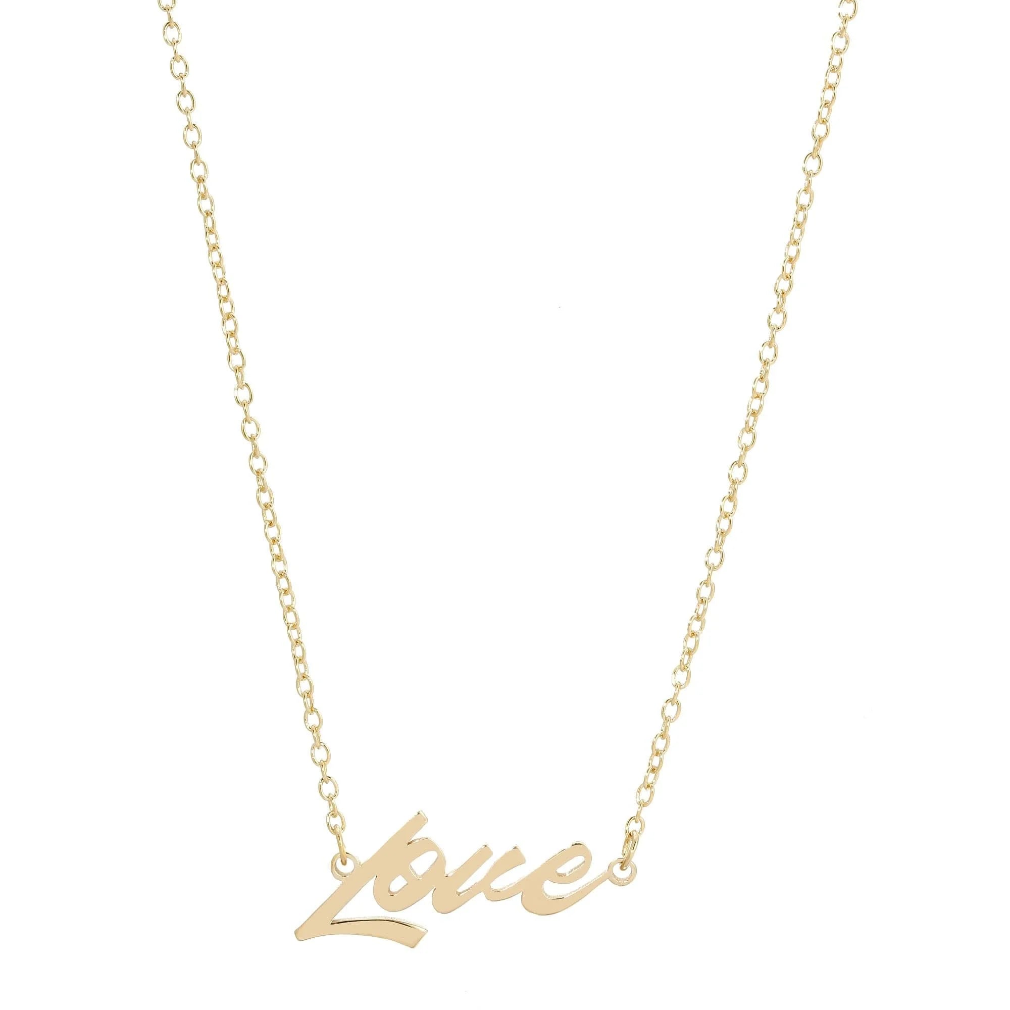 Gold love pendant necklace from the Love Script Necklace collection