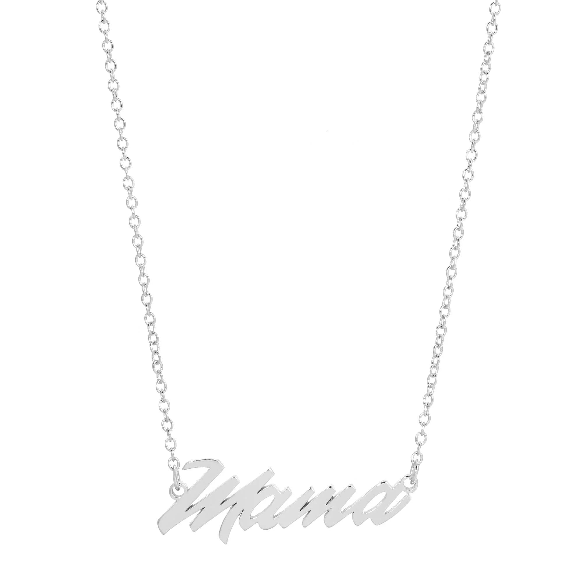 Silver Mama Script Necklace pendant on chain, stylish moms jewelry accessory