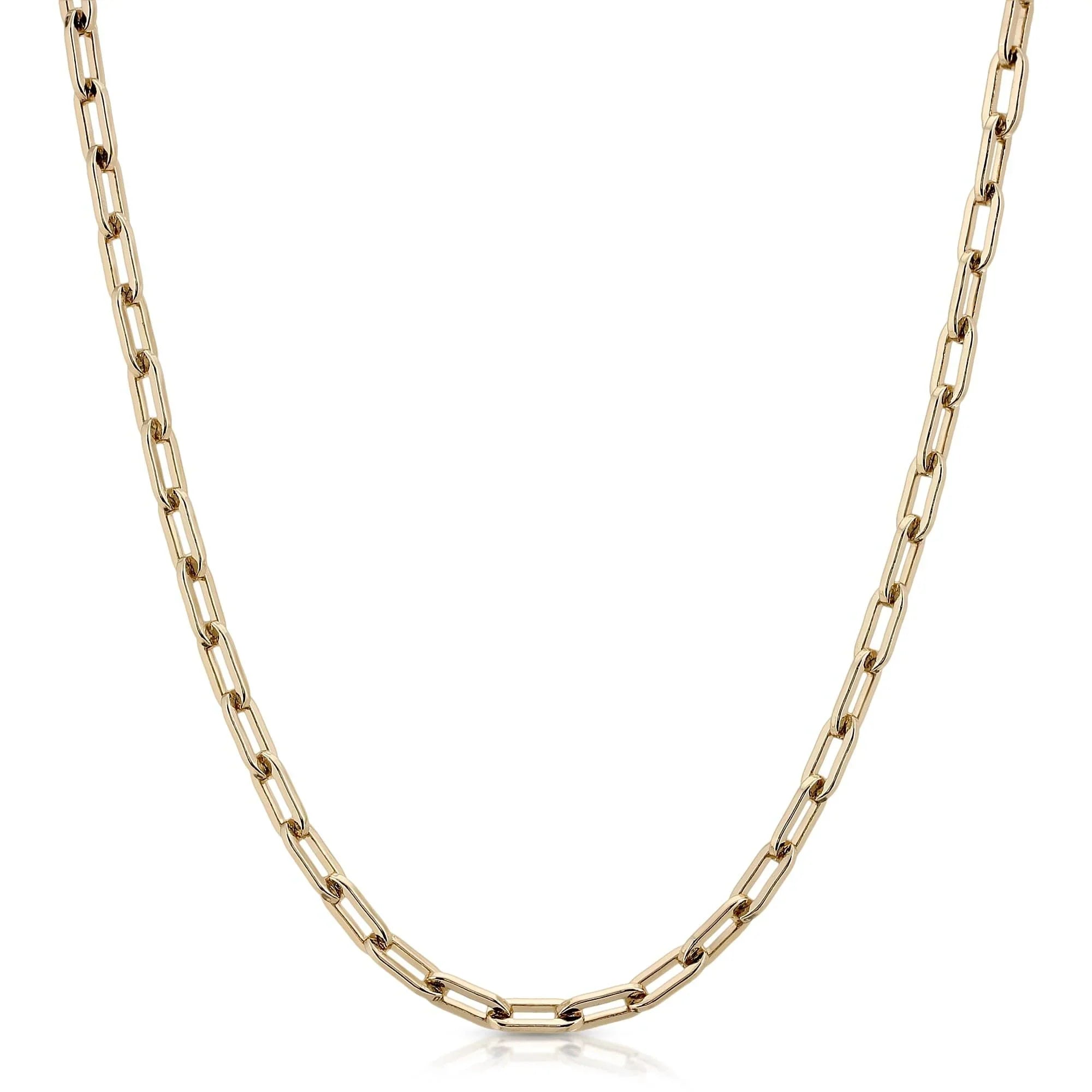 Gold chain necklace on display from the Medium Link Chain product line