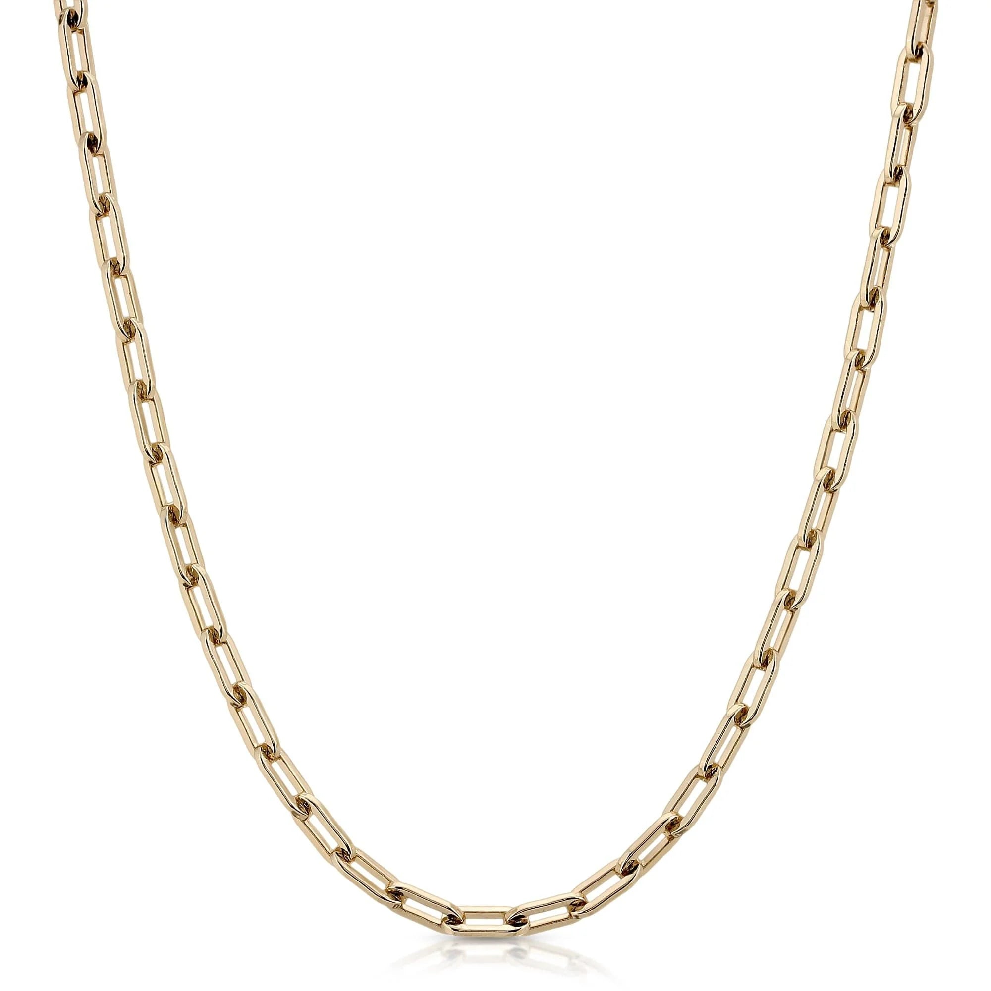 Gold chain necklace on display from the Medium Link Chain product line