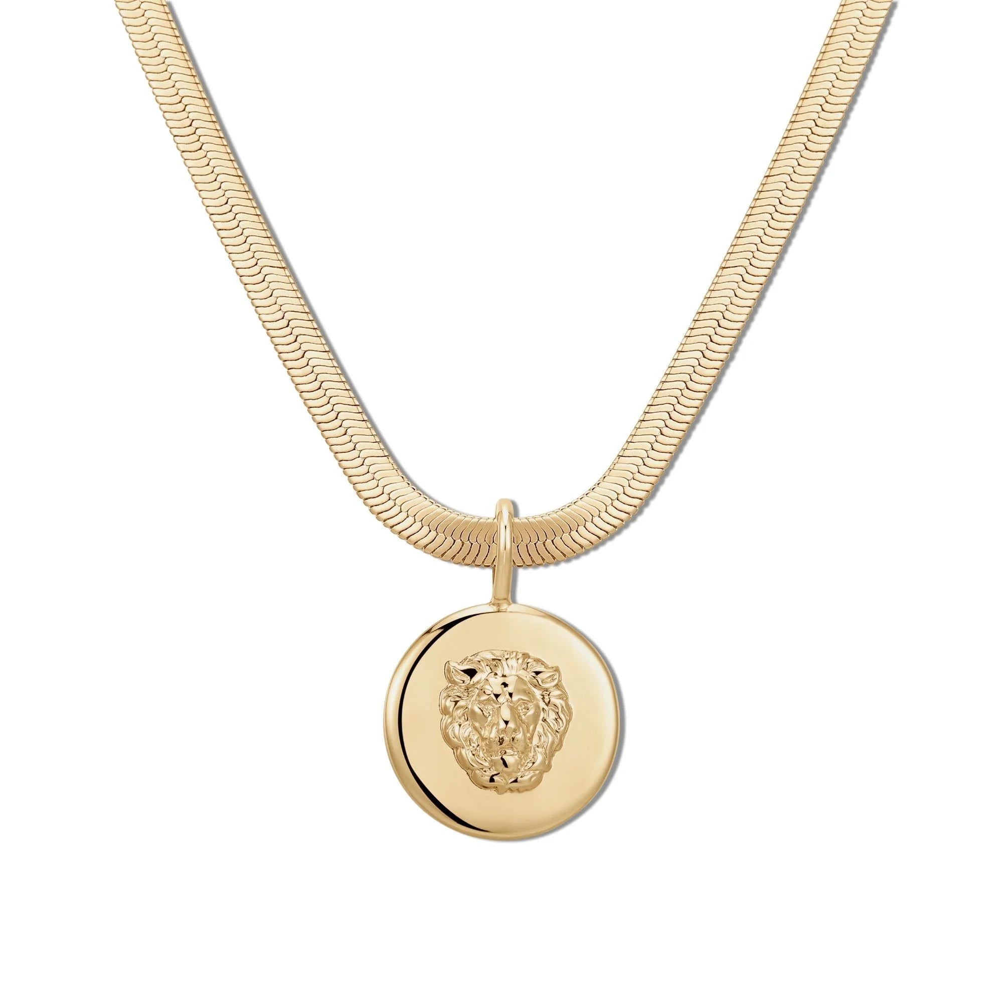 Gold Herringbone Chain Necklace with Lion Pendant from Melissa Pendant Necklace collection