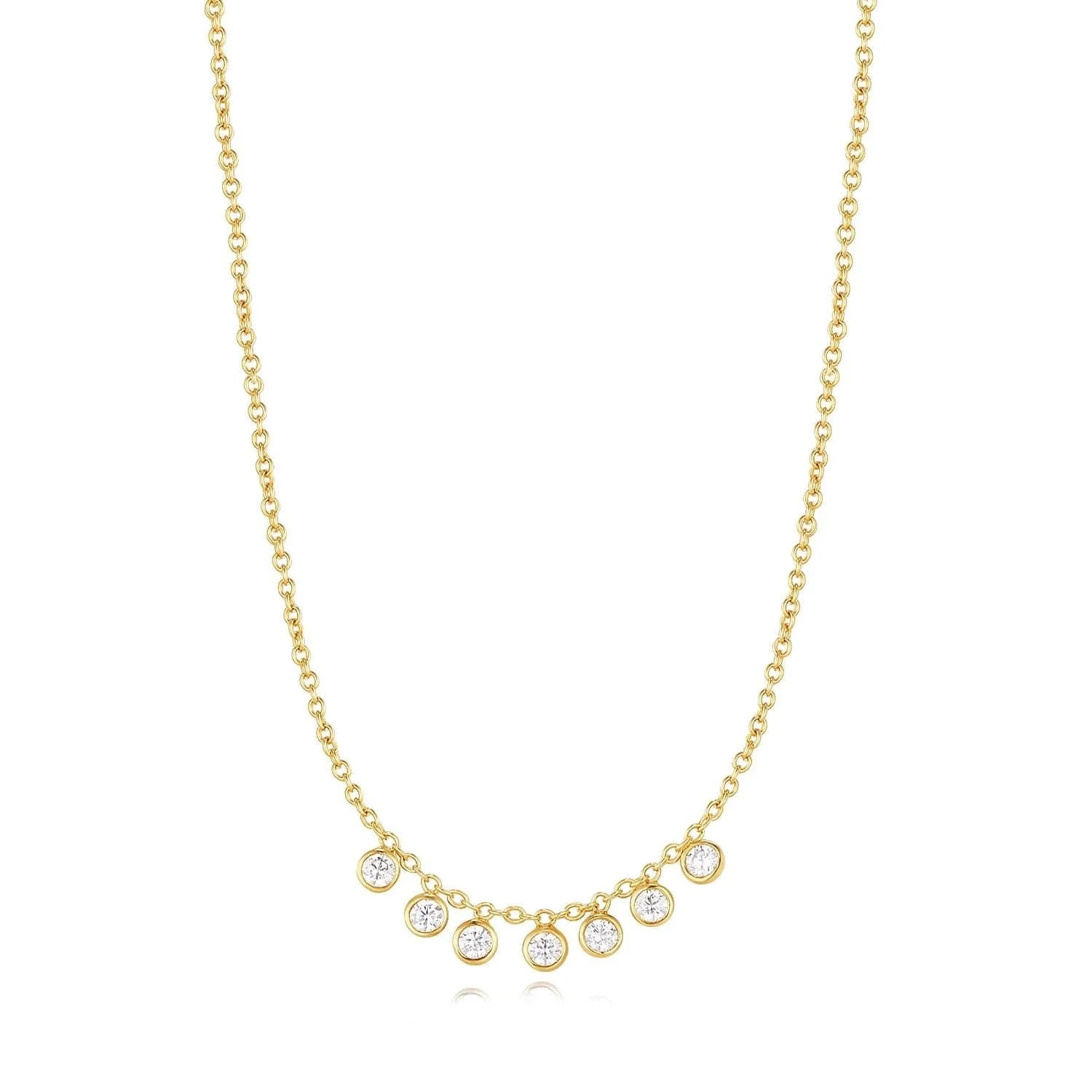 Gold chain necklace with dangling diamonds from the Micro CZ Chandelier Necklace collection