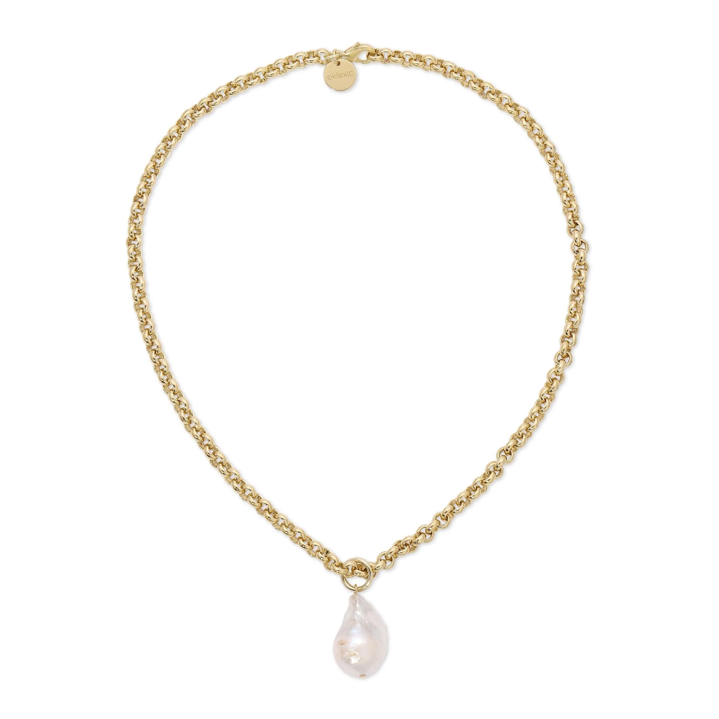 Gold chain necklace with XL Baroque Pearl pendant, perfect for stylish looks