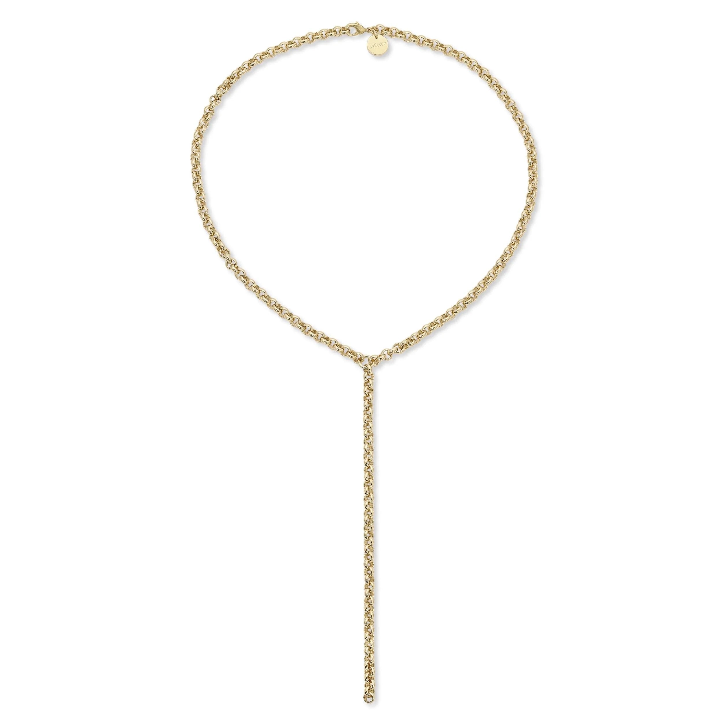 Gold-toned Y-shaped Chain Necklace from Micro Royal Rolo Chain Lariat collection