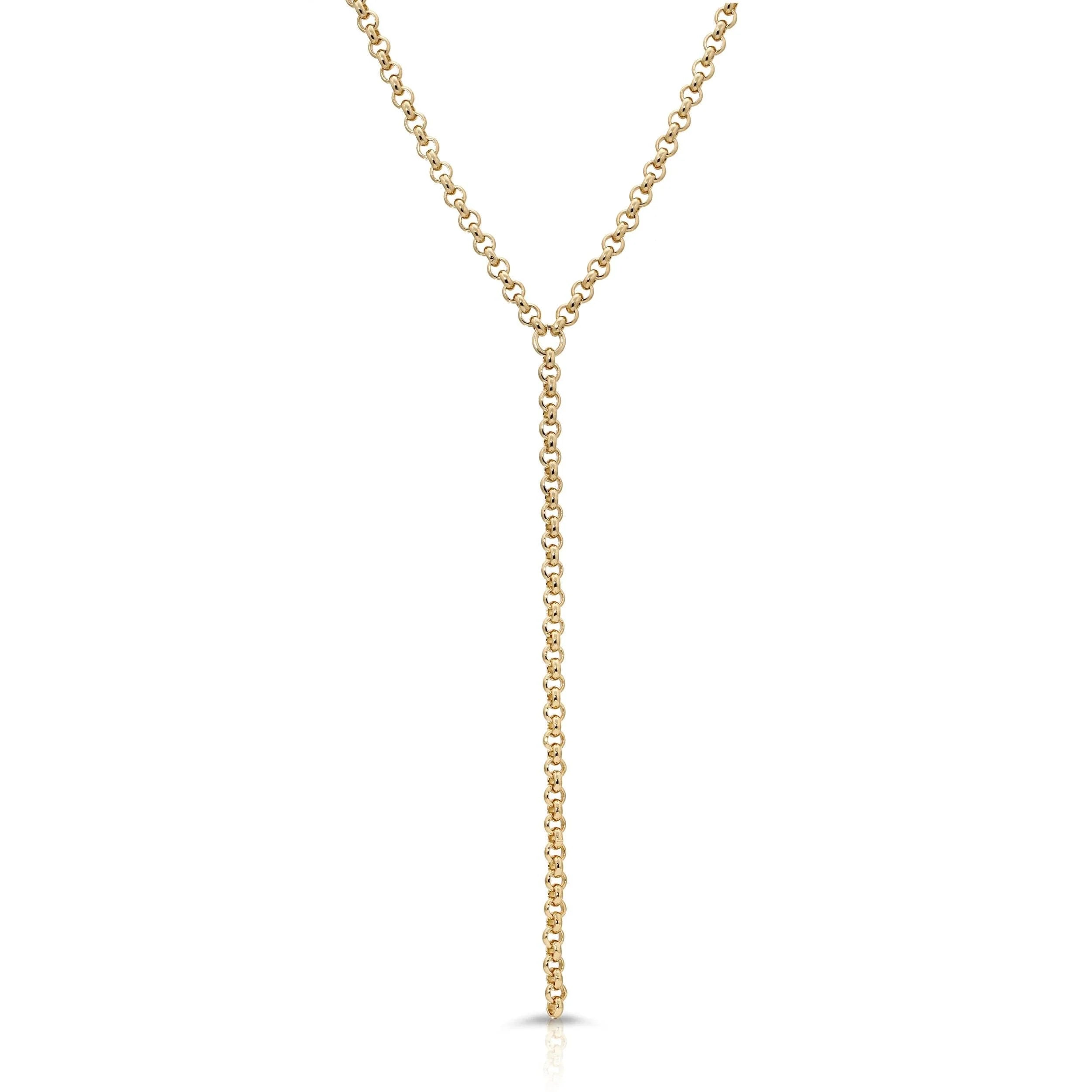 Gold Y-shaped chain necklace from the Micro Royal Rolo Chain Lariat collection