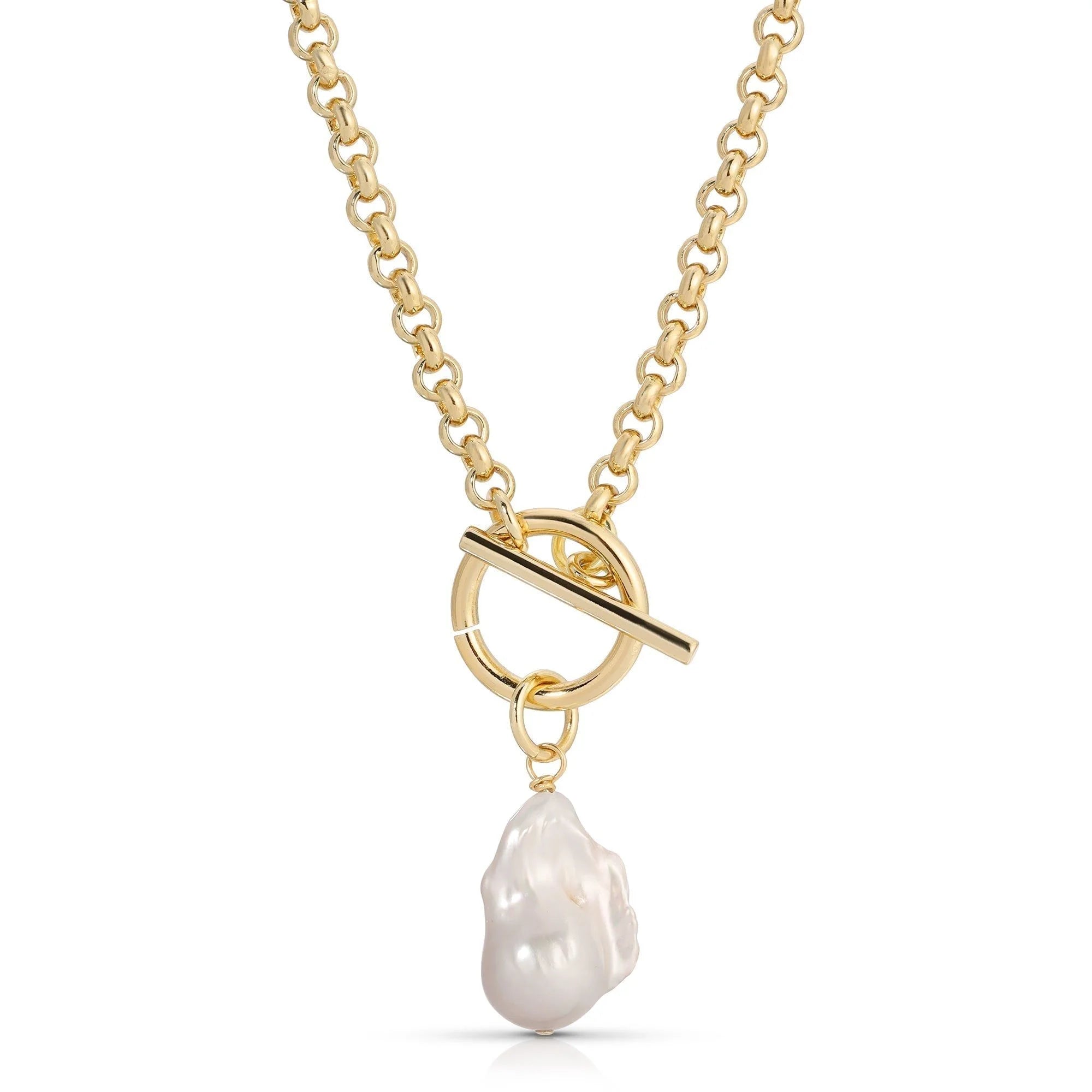 Gold chain necklace with baroque pearl pendant from Micro Royal Toggle Xl Baroque Pearl Necklace