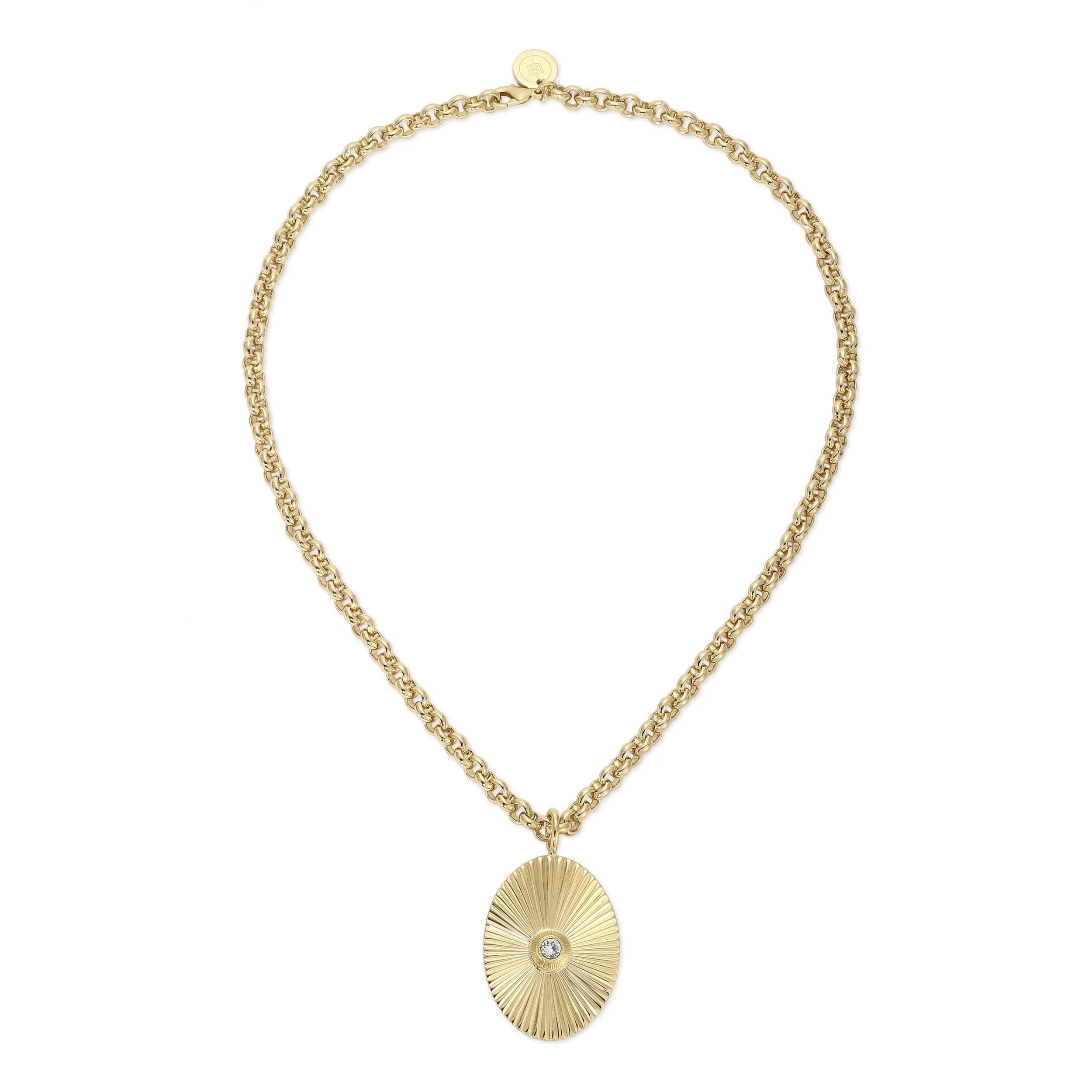 Ozzy Pendant Necklace with shiny gold chain and oval pendant perfect for style