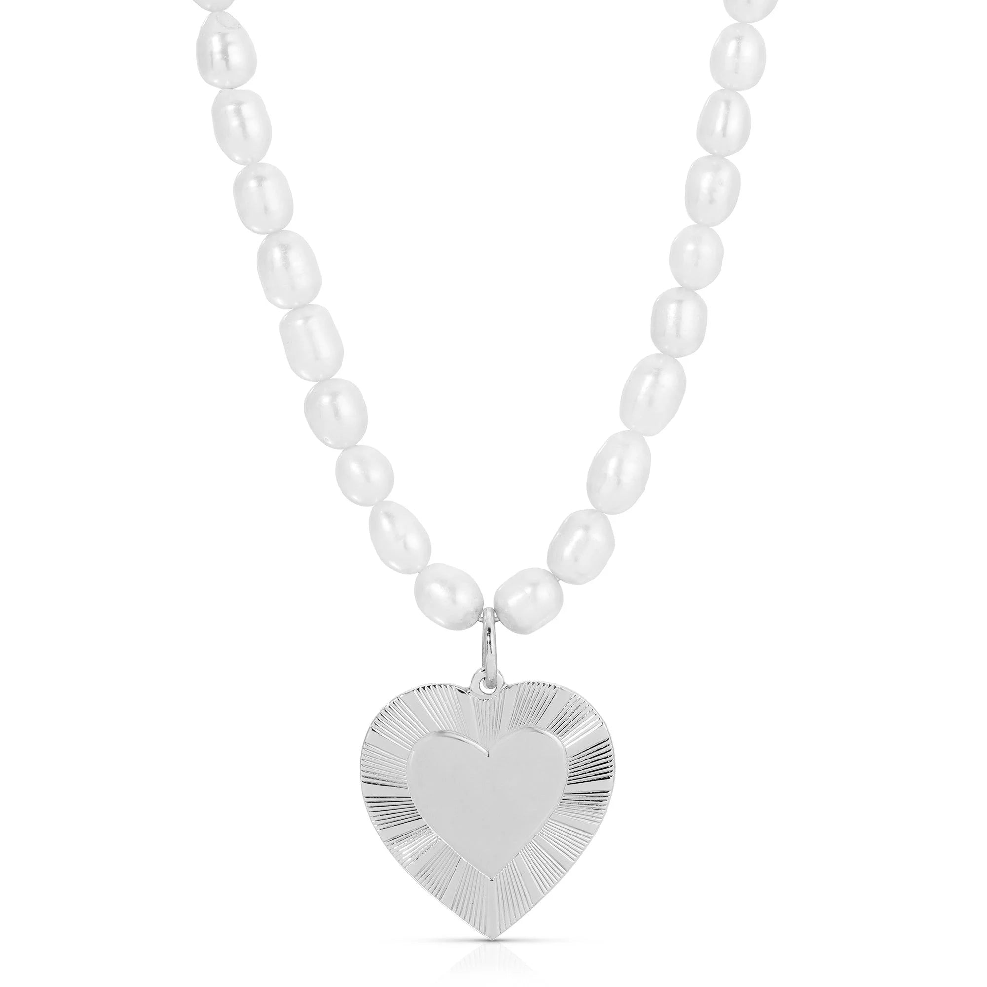 Pearl and Hildegard Pendant Necklace with heart pendant on a delicate chain