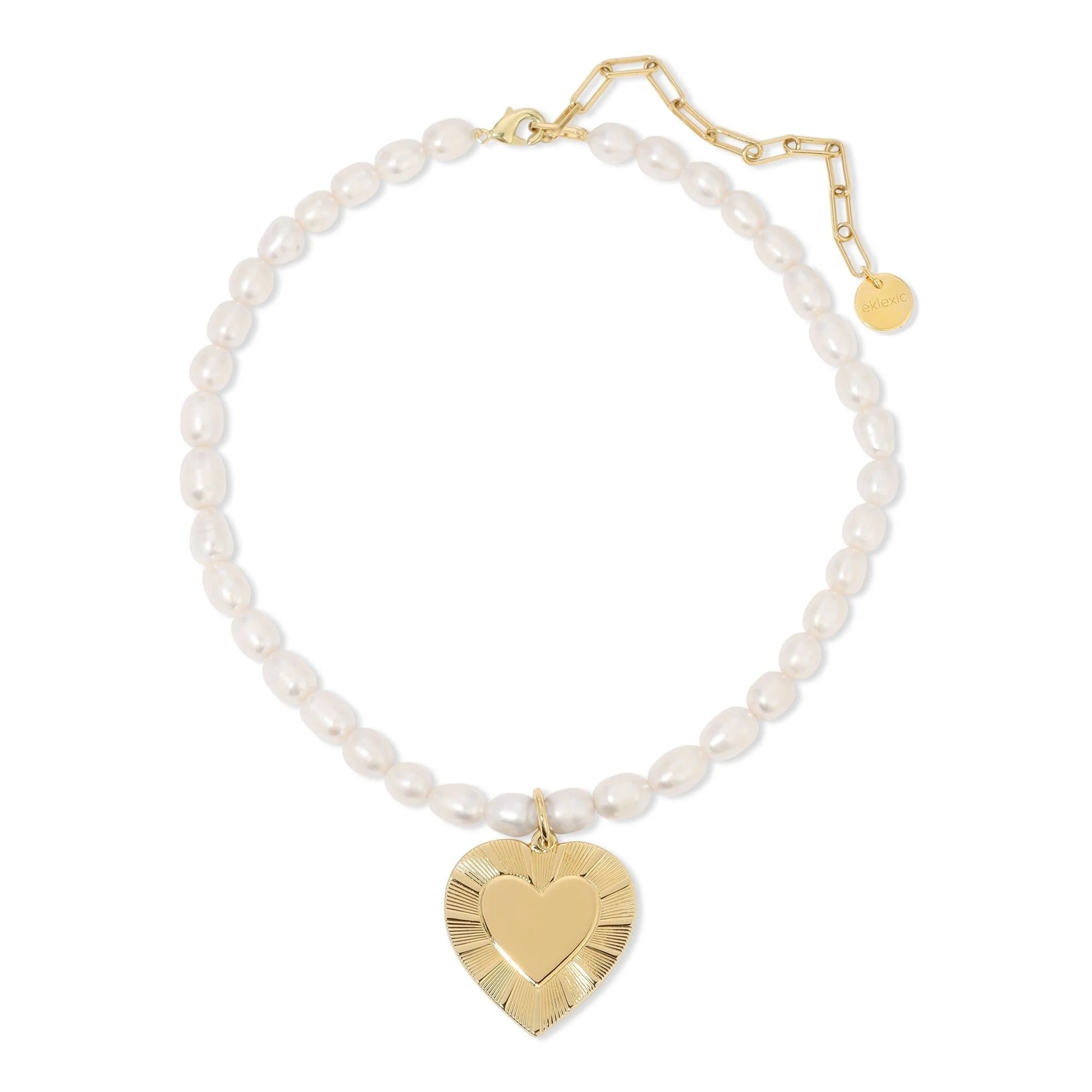 Pearl Necklace with Gold Heart Pendant from Pearl and Hildegard Pendant Necklace