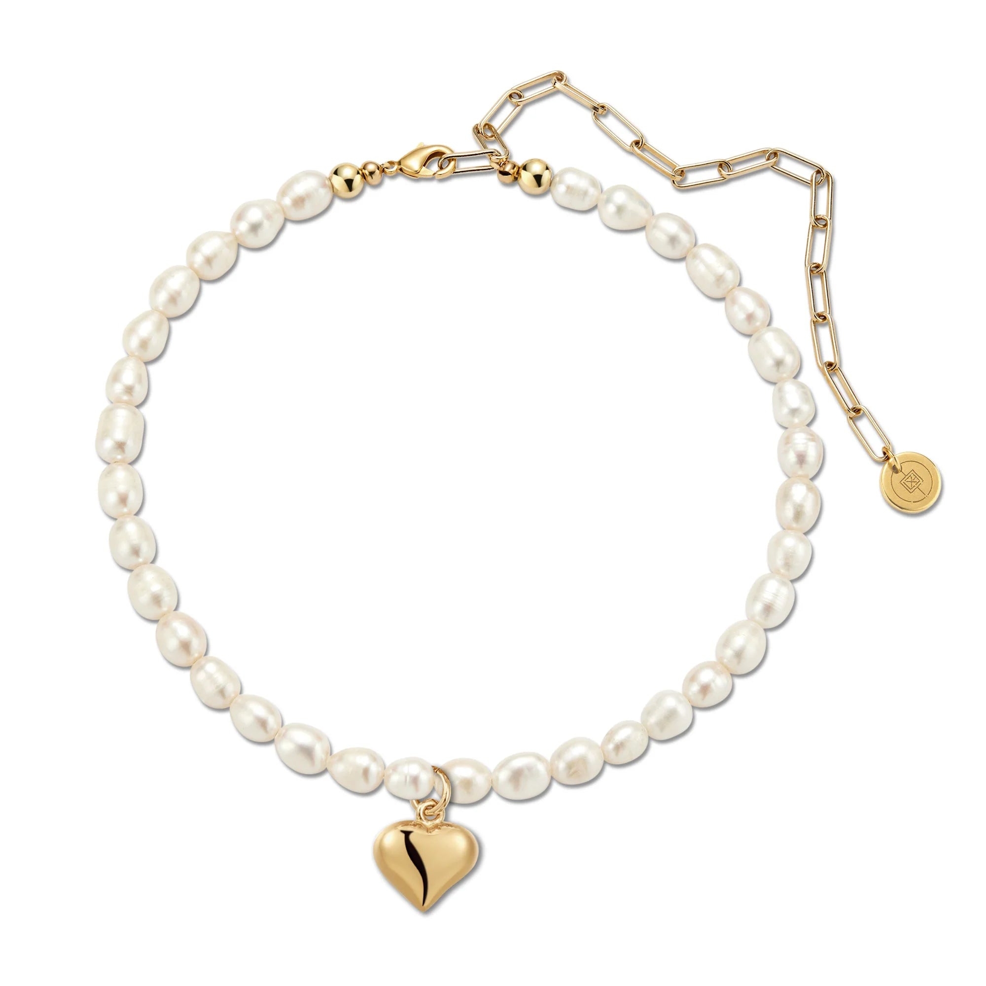 Pearl choker necklace with gold broken heart charm from Pearl & Puffy Heart Pendant Necklace