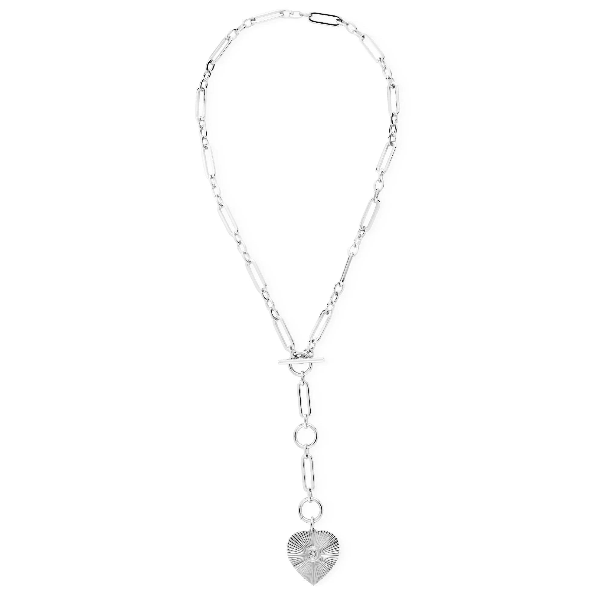 Silver heart pendant necklace from the Perla Convertible Lariat Necklace collection