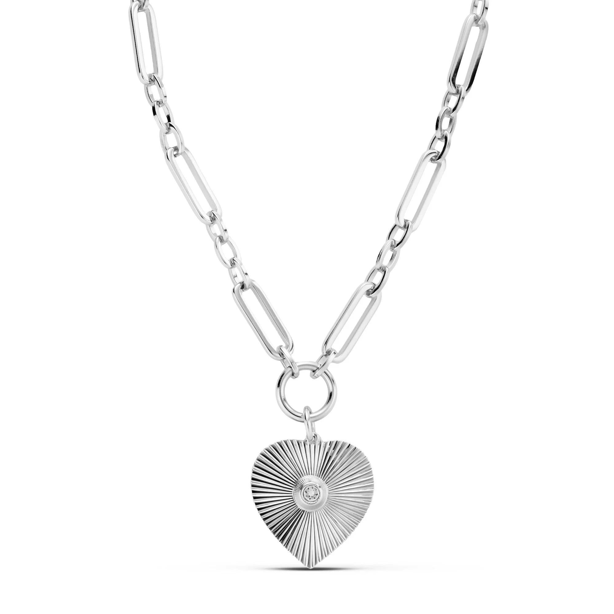 Silver chain necklace with heart pendant from Perla Necklace collection