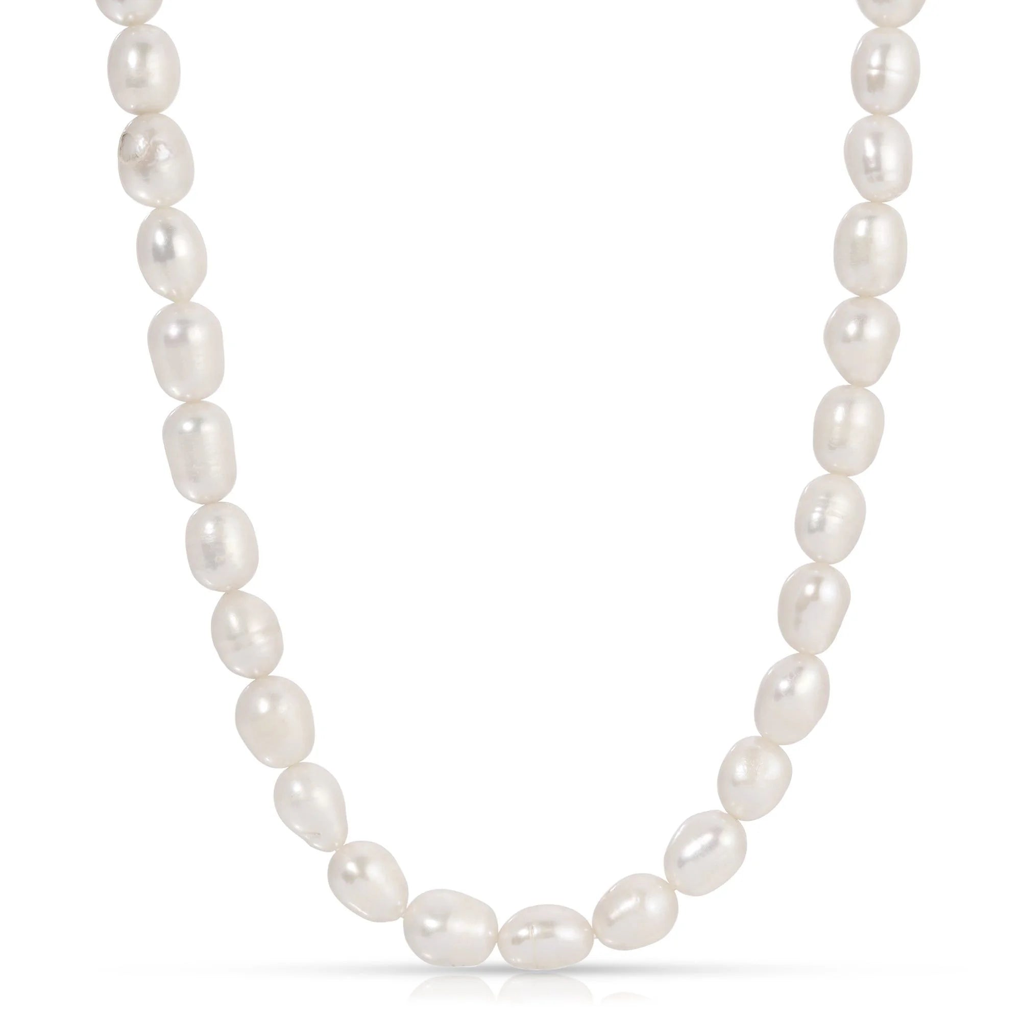 Long strand of white baroque pearls from the Piper Pearl Choker Necklace