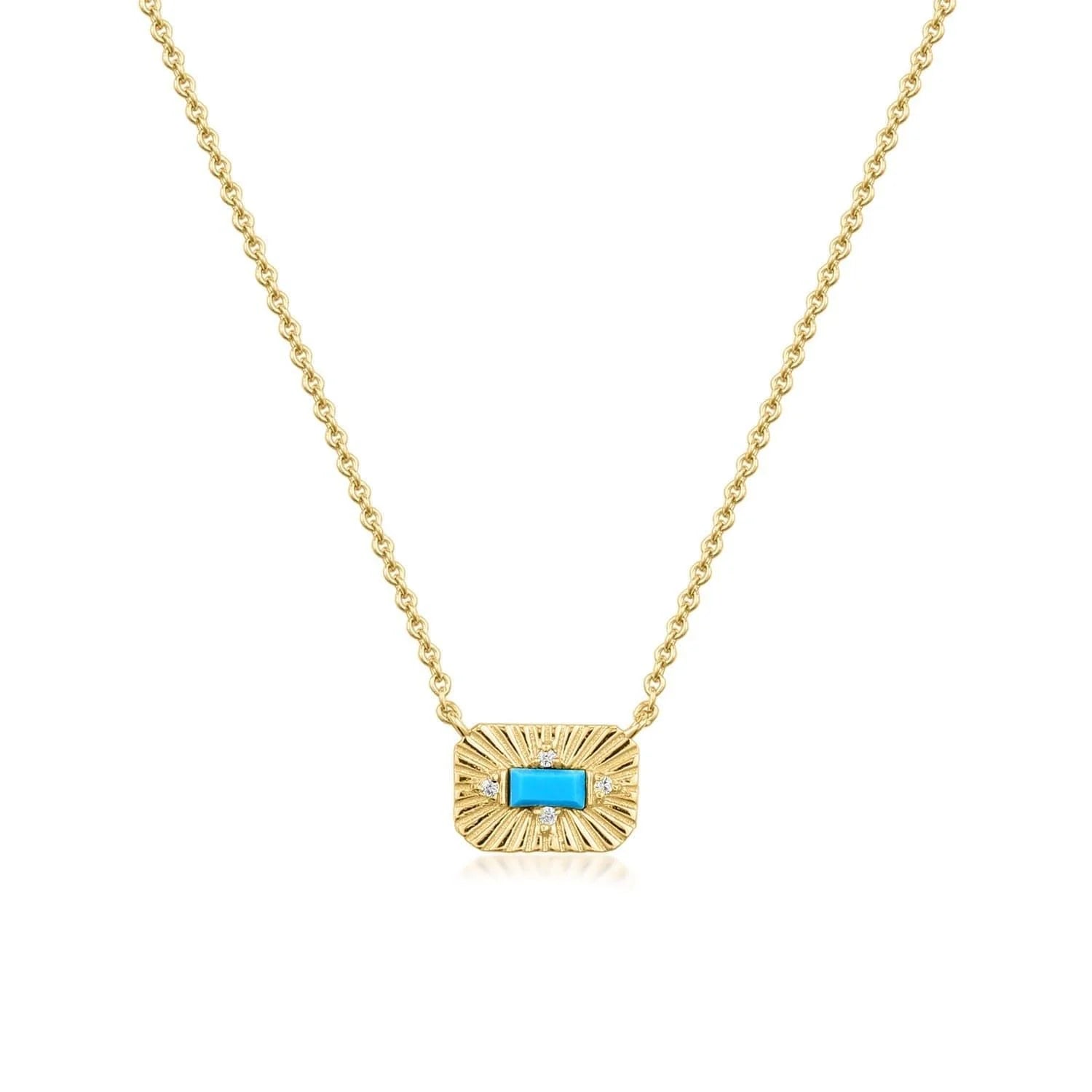 Gold necklace with turquoise starburst pendant from Small Starburst Pendant With Turquoise Stone Necklace