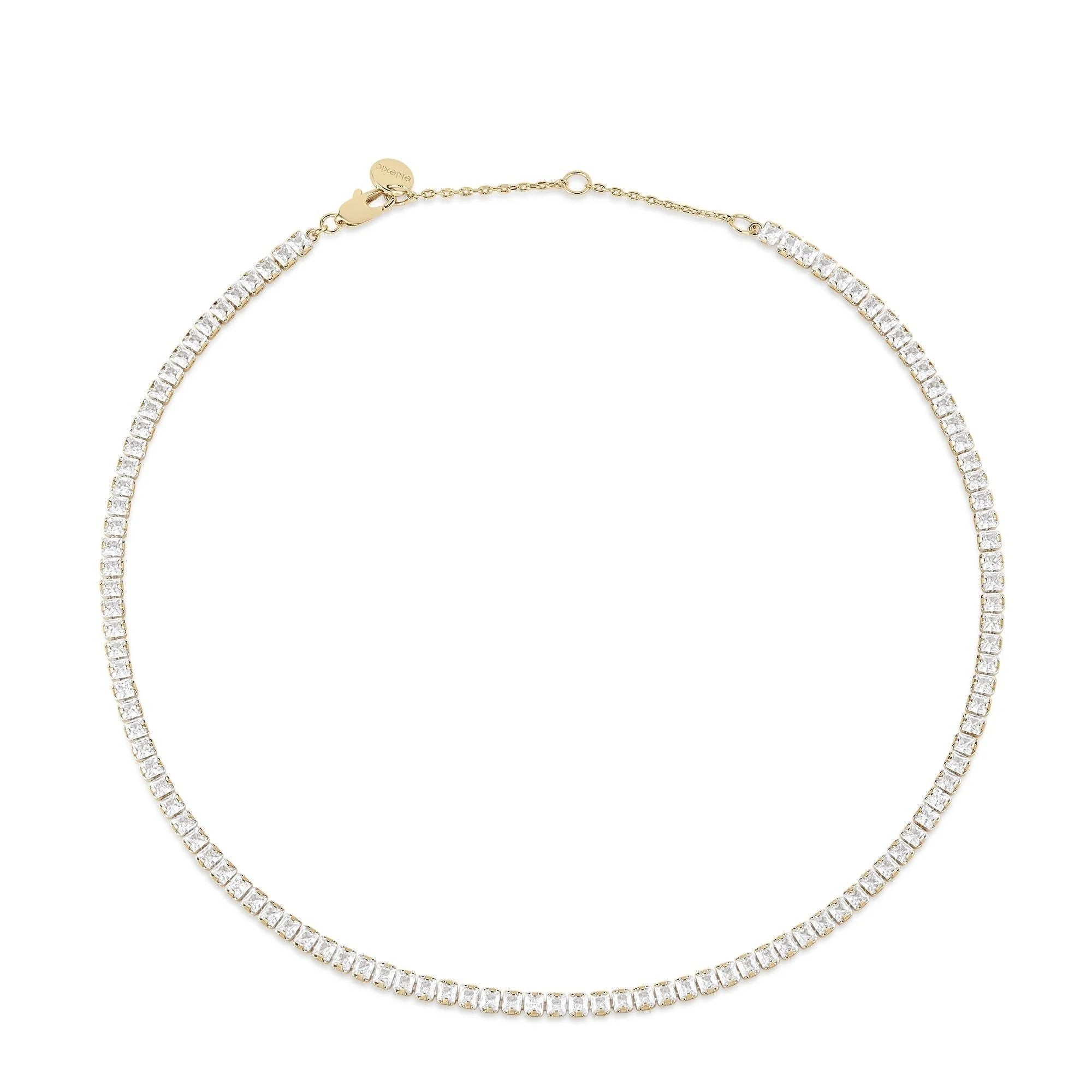 Shiny Gold and Diamond Tennis Necklace showcased in the Square CZ Tennis Necklace product